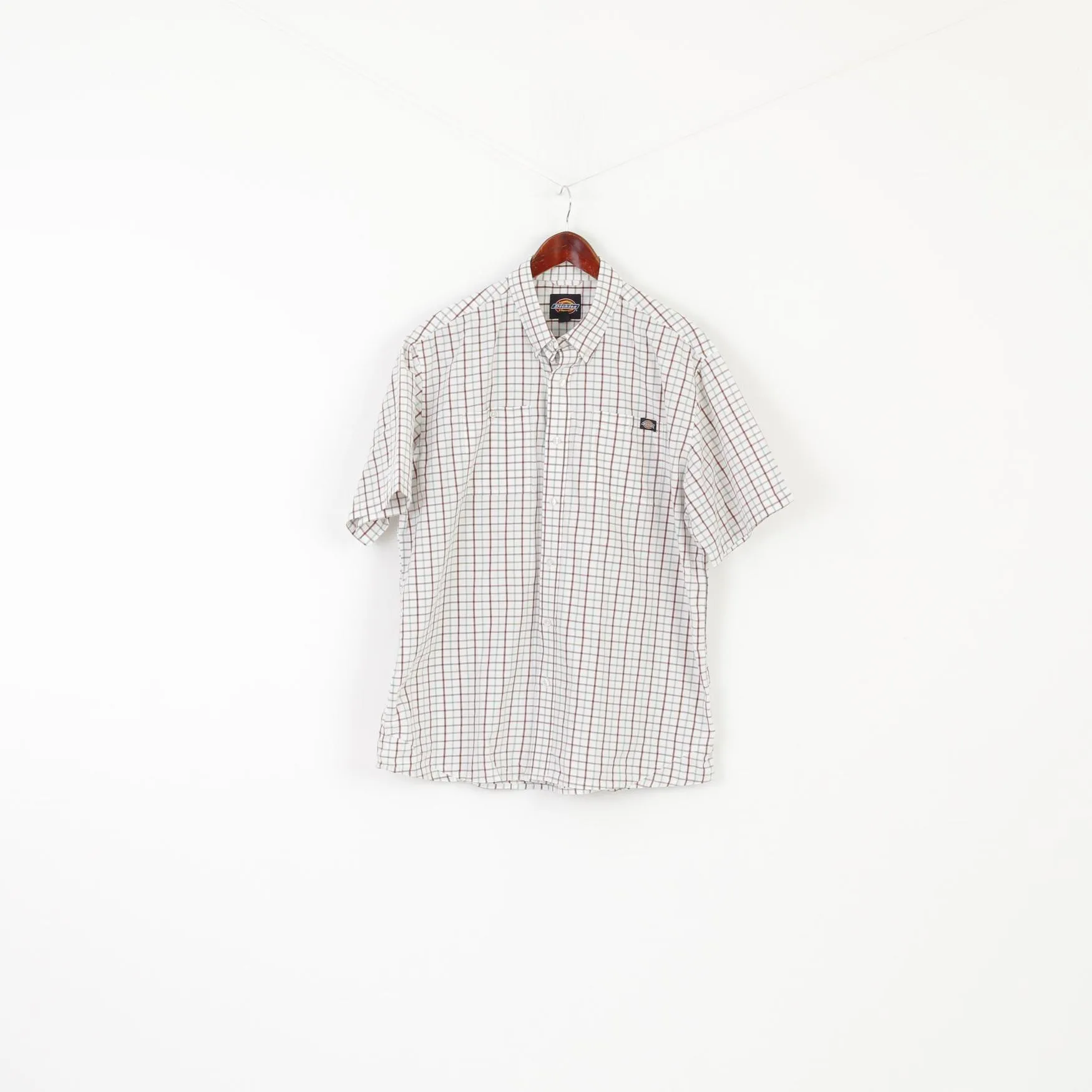 Dickies Men XL Casual Shirt Beige Checkered Cotton Blend Pocket Short Sleeve Top