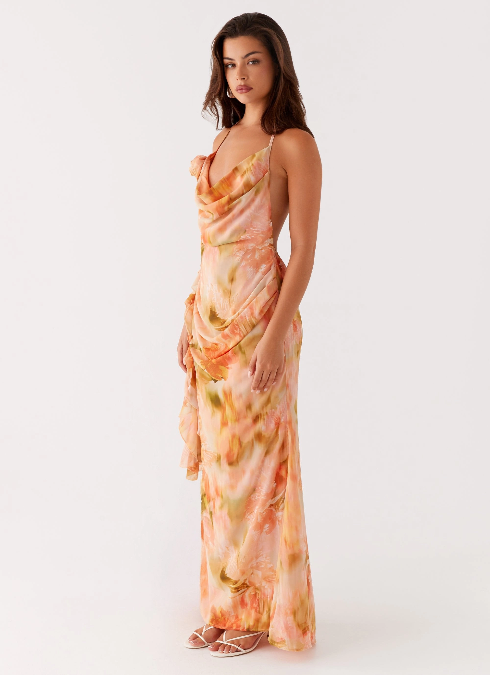 Flowing Texture Diedre Rose Strappy Maxi Dress - Sunset Floral