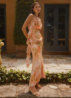 Diedre Rose Strappy Maxi Dress - Sunset Floral Flexible Comfort Peach Tone