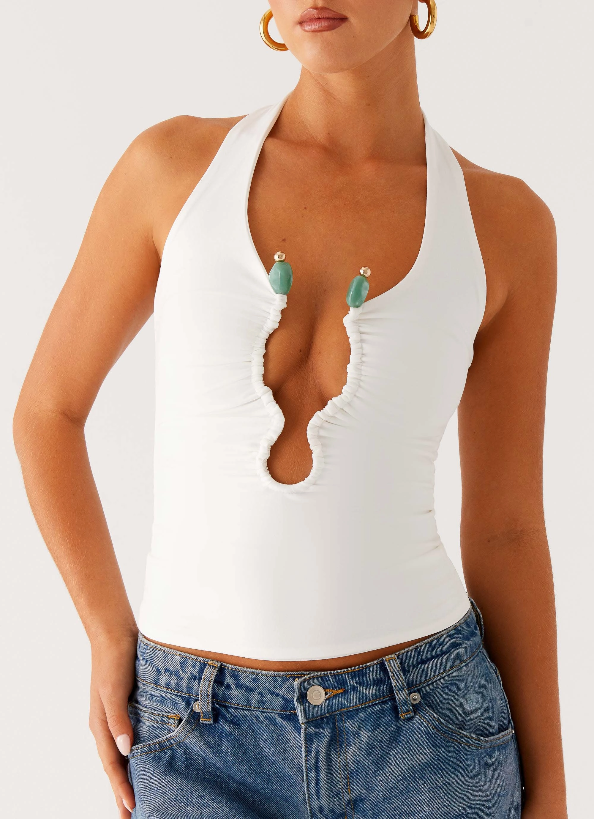 Diego Halter Top - Off White Multi Directional Mobility EcoFriendlyBlend