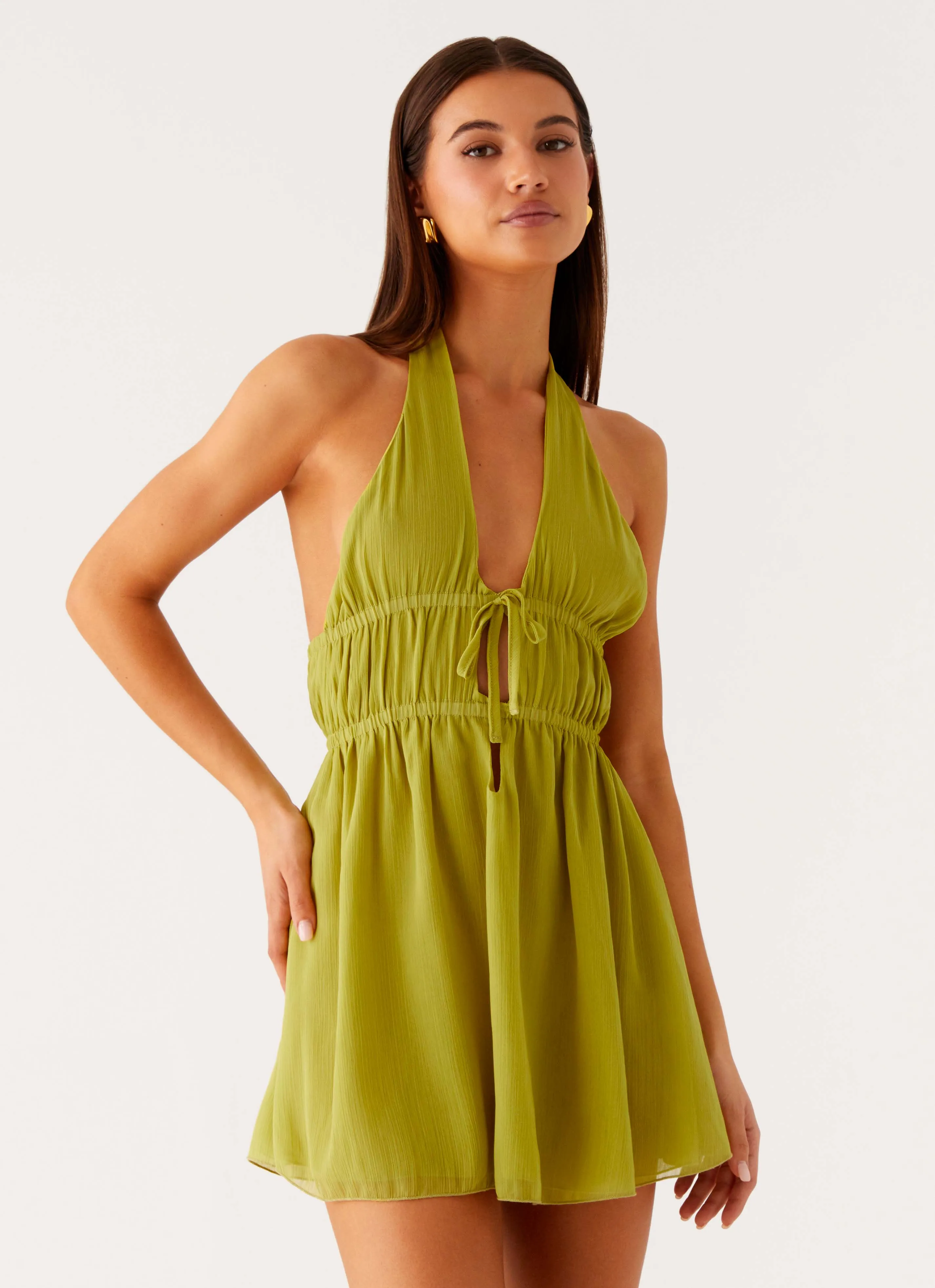 Quilted-Texture Confident Mood Dione Halter Mini Dress - Citrus