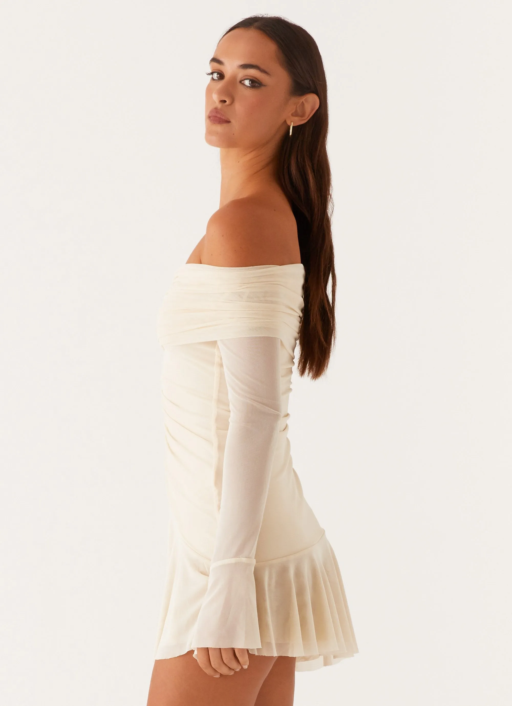 Soft Neutral Ellis Ruched Mini Dress - Pastel Yellow