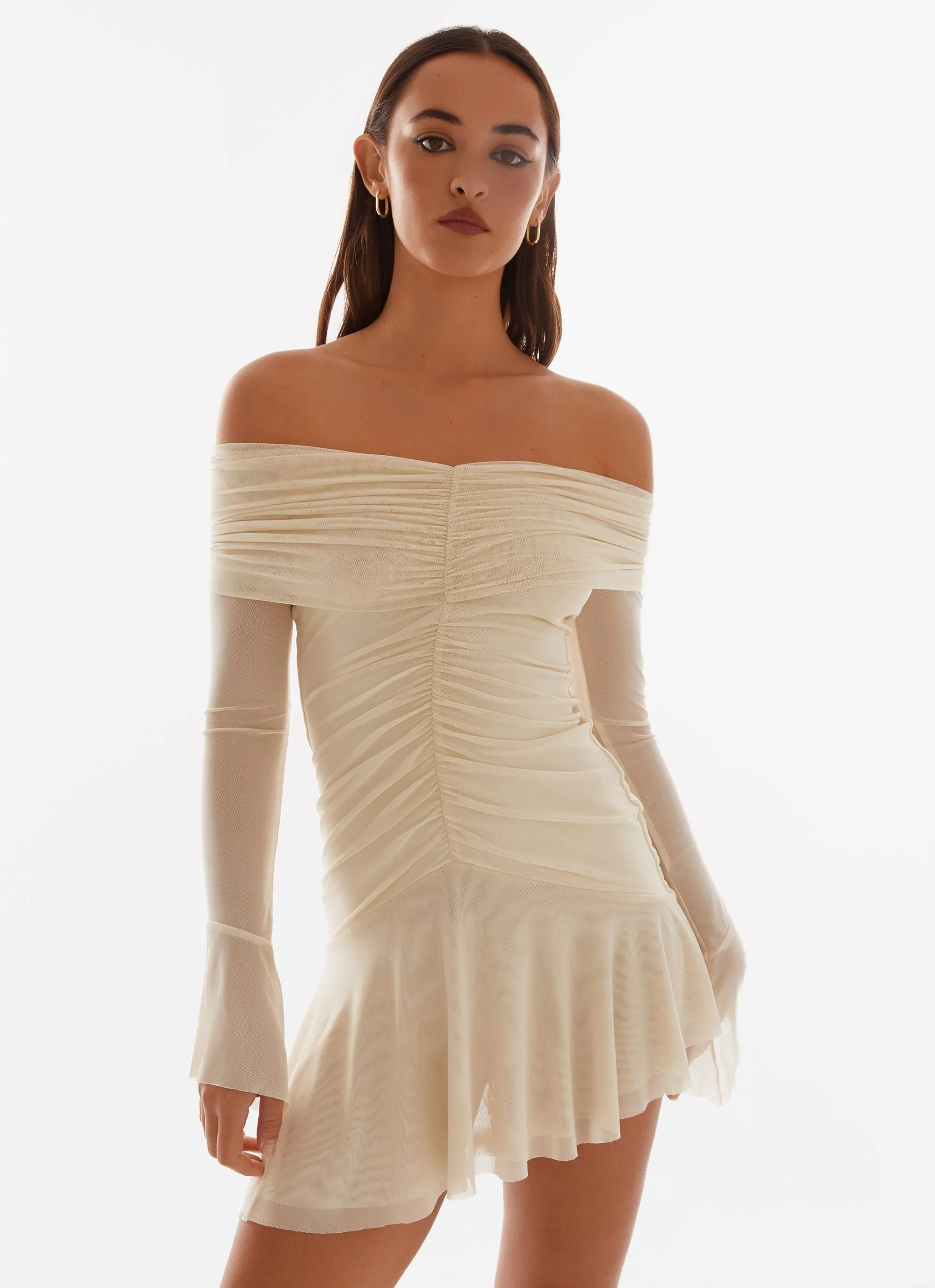 High Waist Polished Wear Ellis Ruched Mini Dress - Pastel Yellow