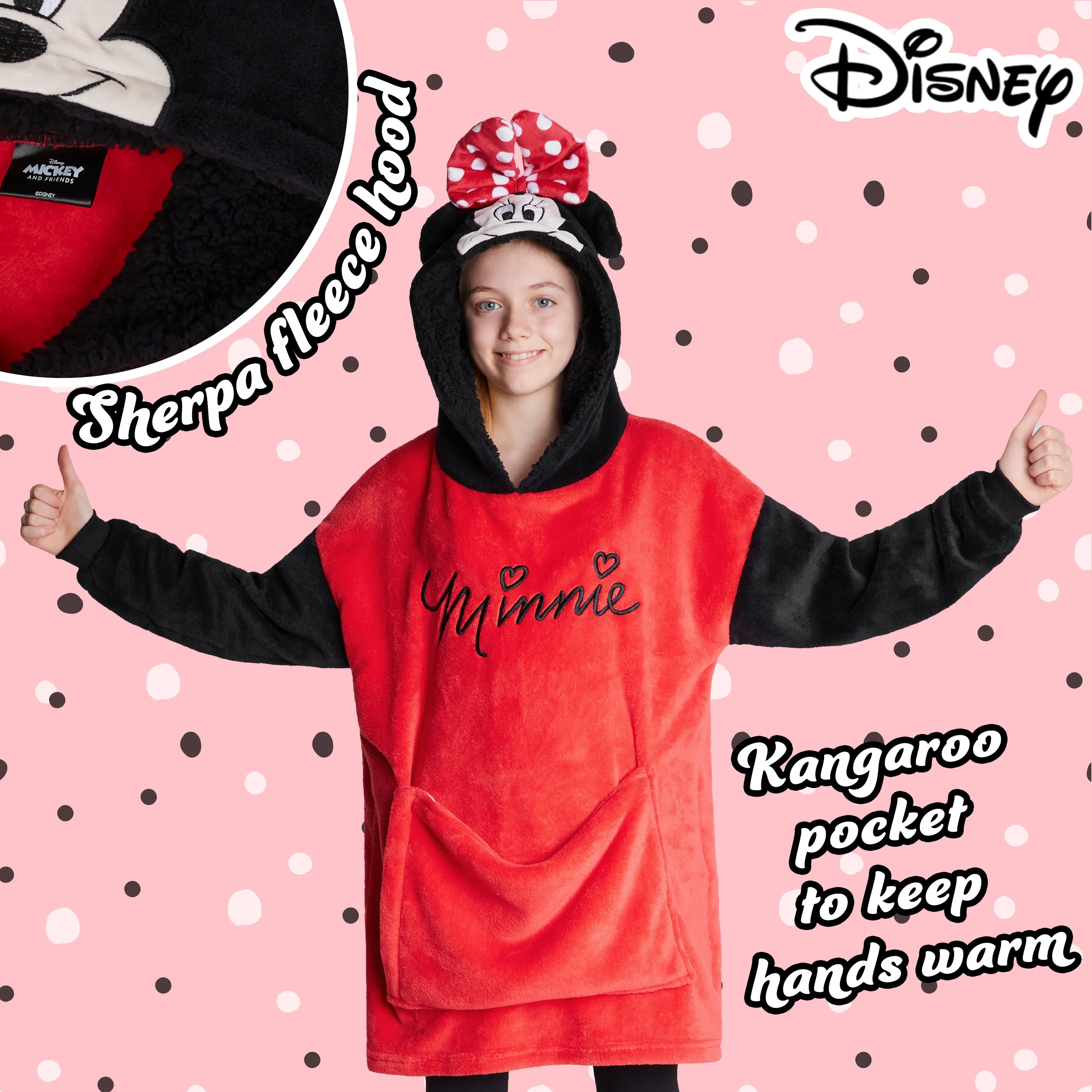 Disney Hoodie  for Kids -  2 in 1 Oversized Fleece Hoodie - Red Minnie