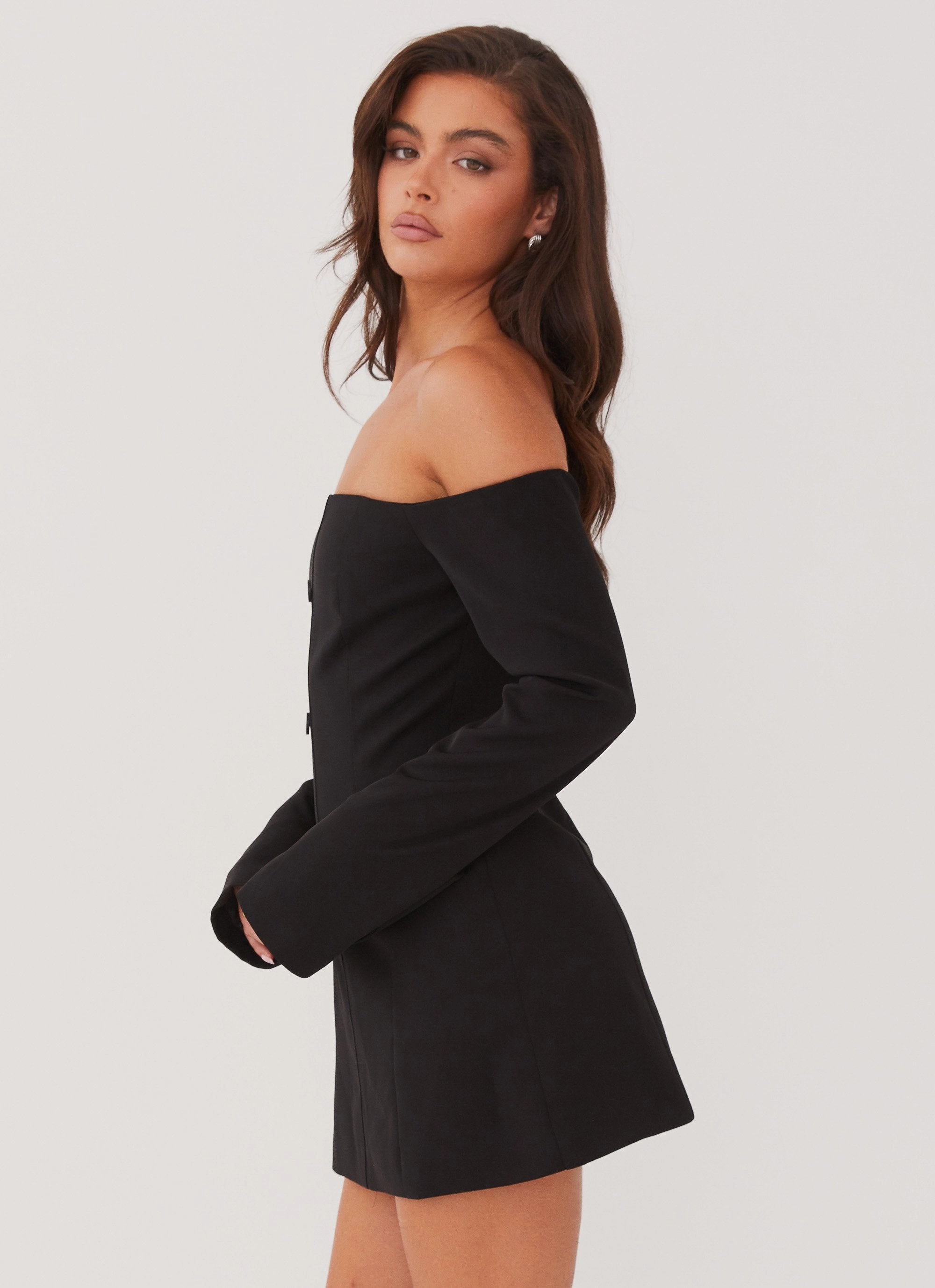 Dominique Blazer Mini Dress - Black Built-In-Slip