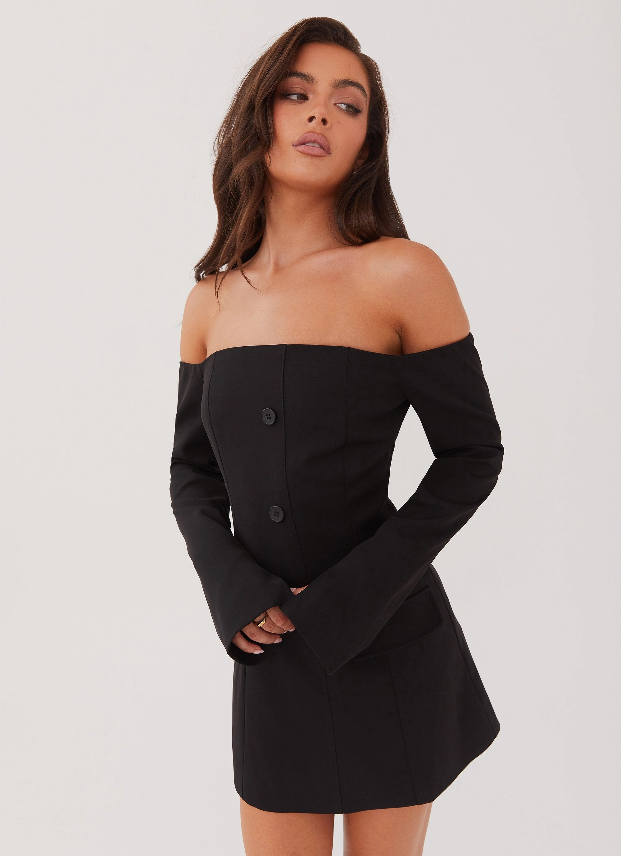 Dominique Blazer Mini Dress - Black Front-Zip