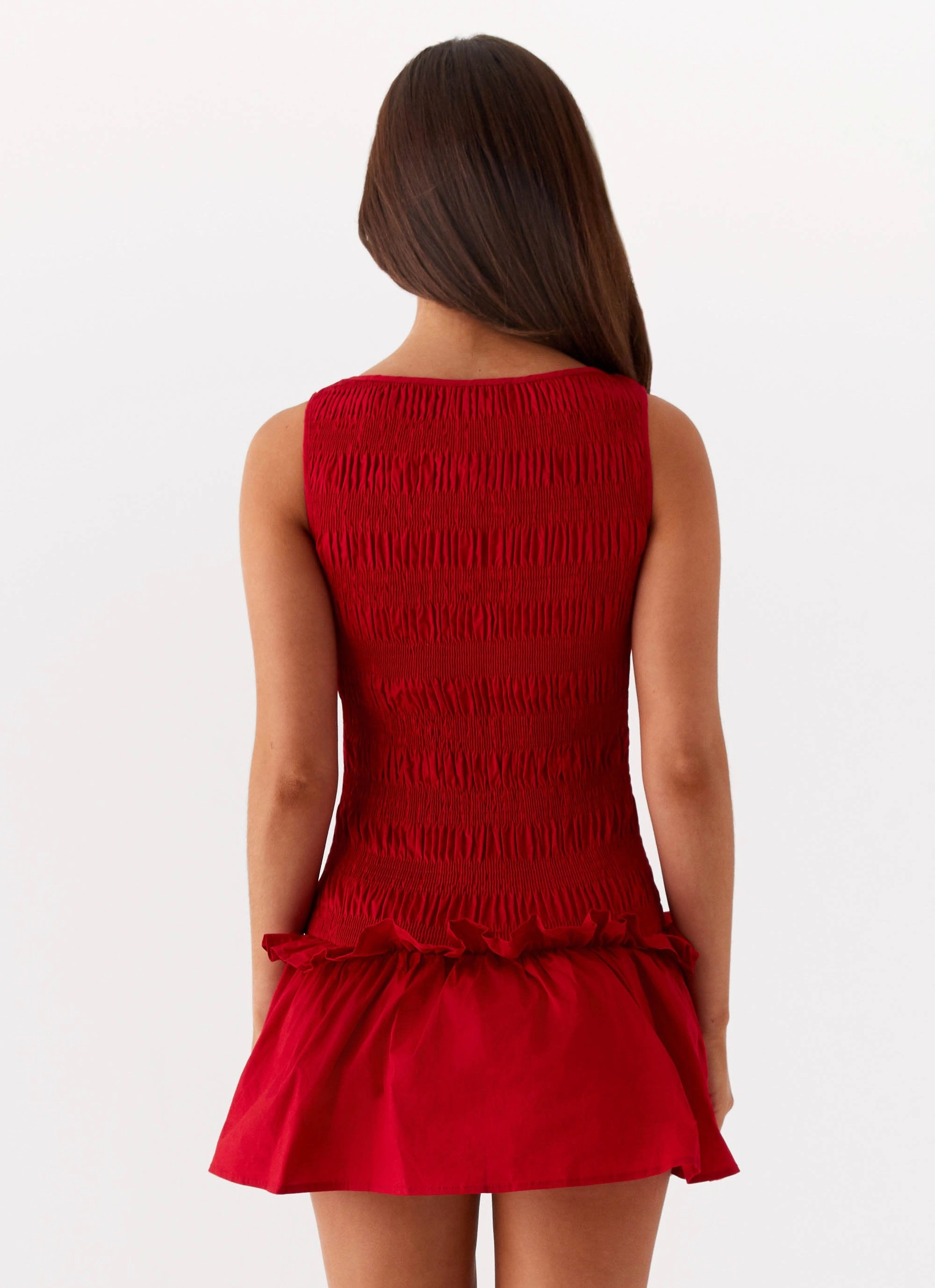 Garden Kisses Shirred Mini Dress - Red Social Ease