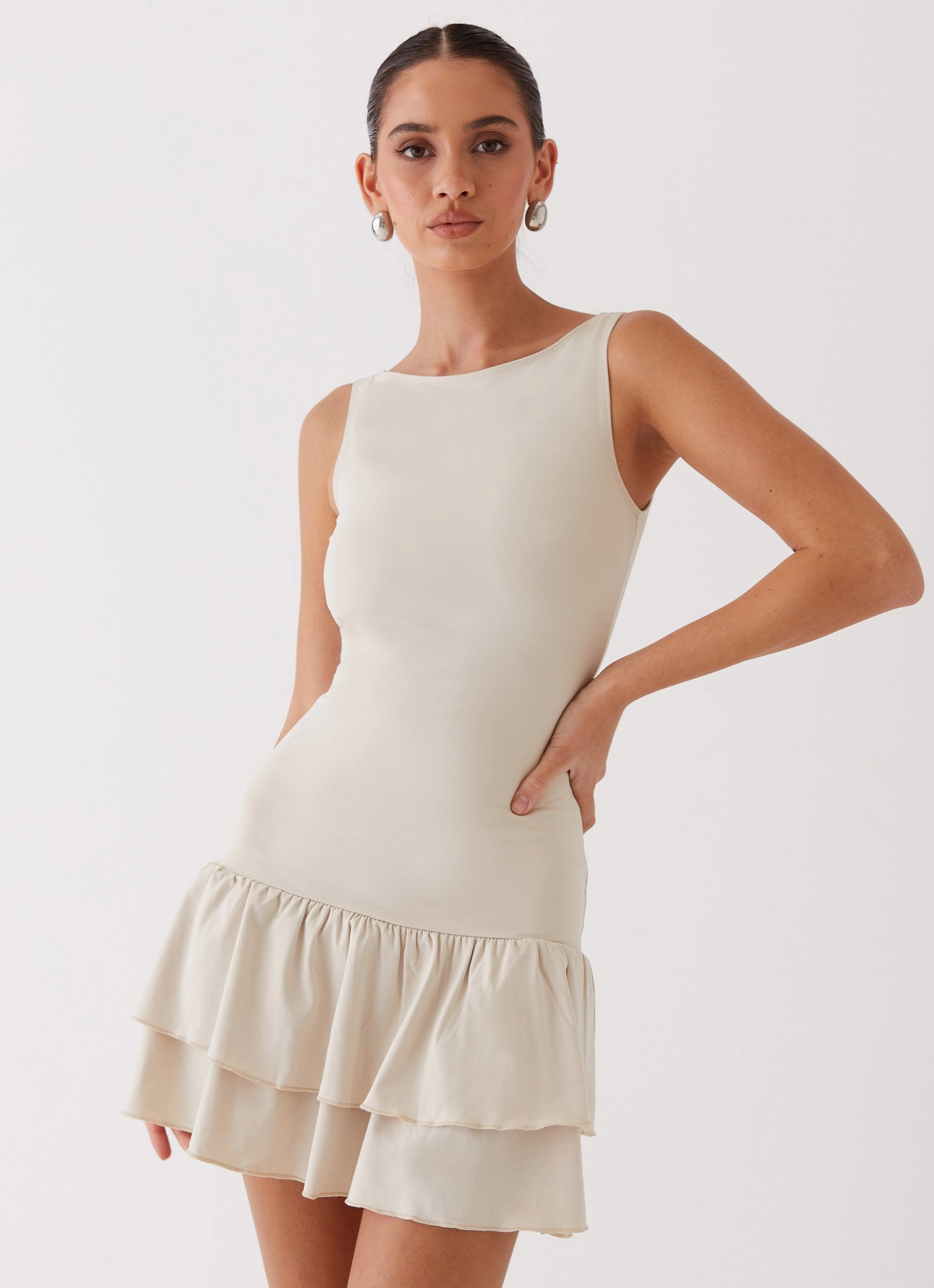 Gift-Worthy Rhiannon Frill Mini Dress - Ivory