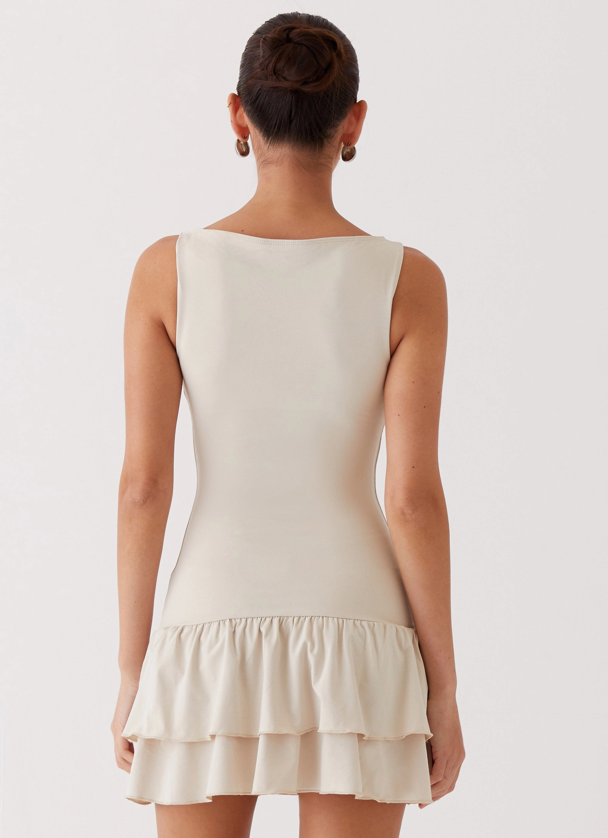 Rhiannon Frill Mini Dress - Ivory Soft Texture Cozy Layer
