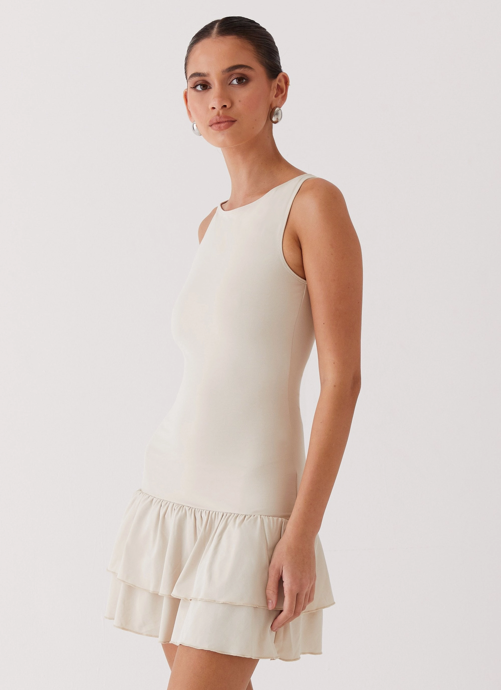 Rhiannon Frill Mini Dress - Ivory Farm Air Layering Piece