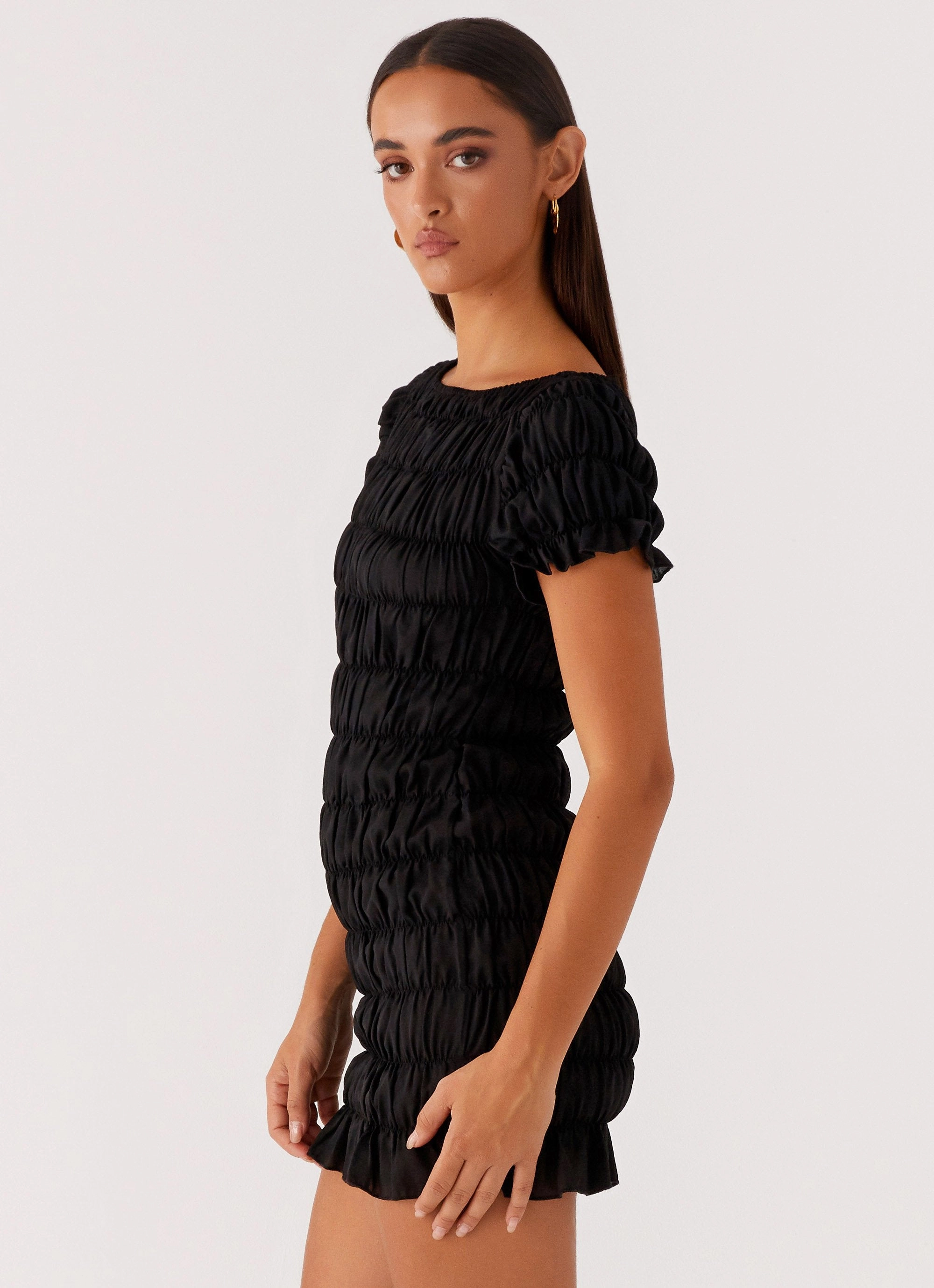 Rita Ruched Mini Dress - Black Fashionable Touch