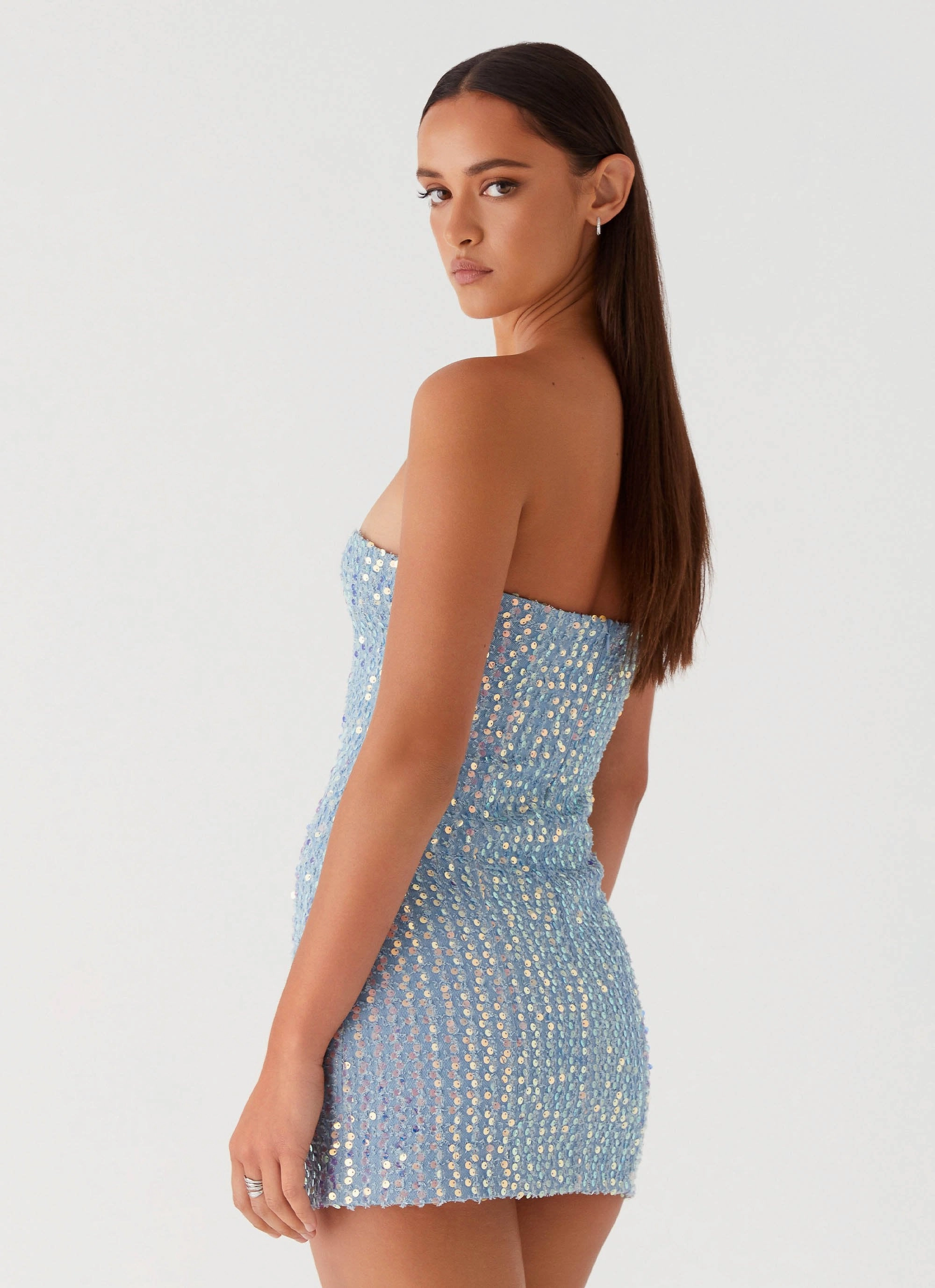 Disturbia Sequin Mini Dress - Sequin Denim Soft Stitch