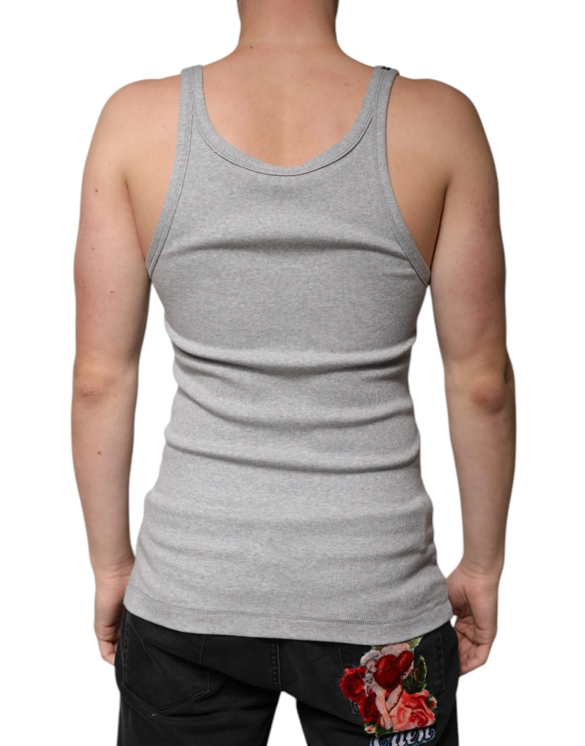 Dolce & Gabbana Gray Cotton Sleeveless Round Neck Tank T-shirt