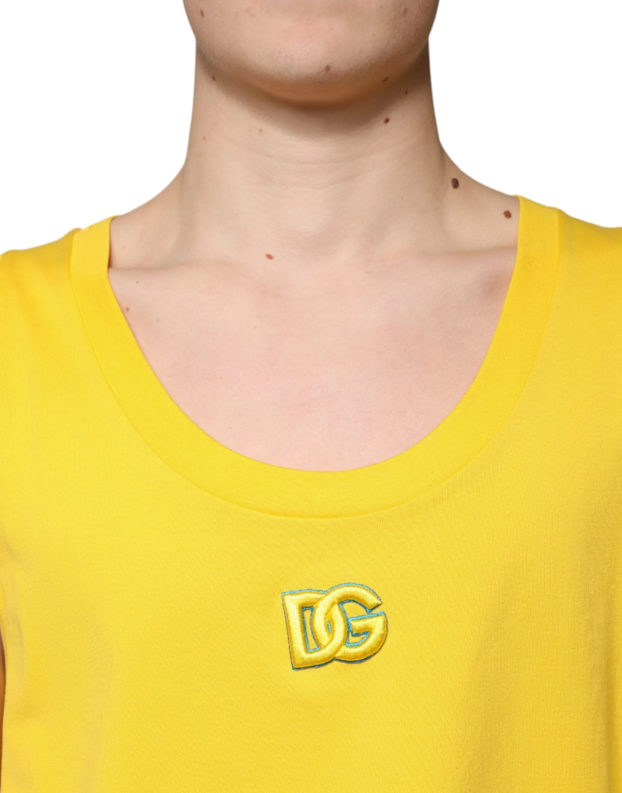 Dolce & Gabbana Yellow Cotton Round Neck Sleeveless T-shirt