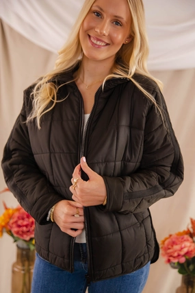 Don't Hesitate Puffer Jacket-Black Minimalist Detailing Eco Conscious Packaging