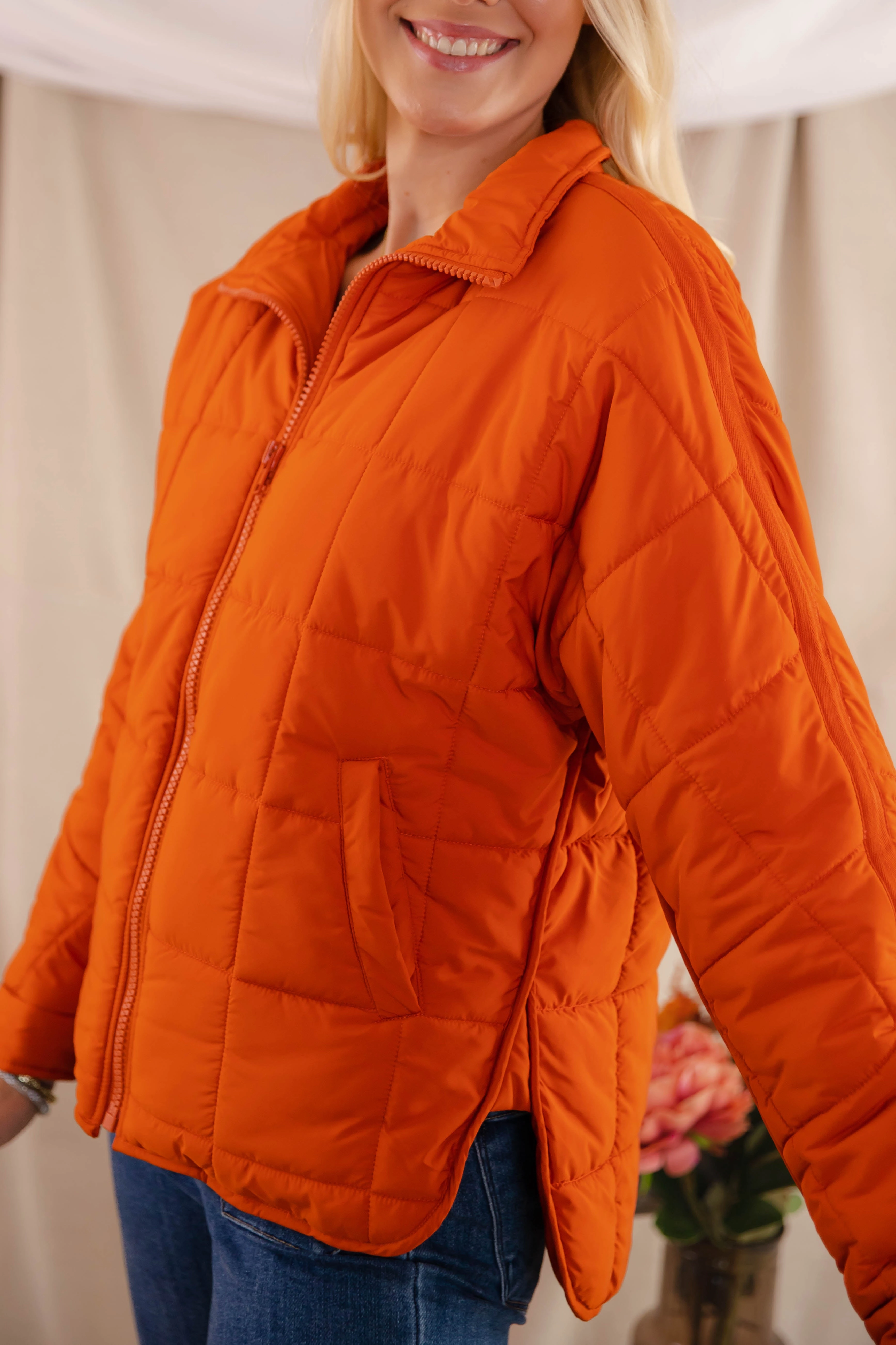 Don't Hesitate Puffer Jacket-Rust DoubleLayered Neckline