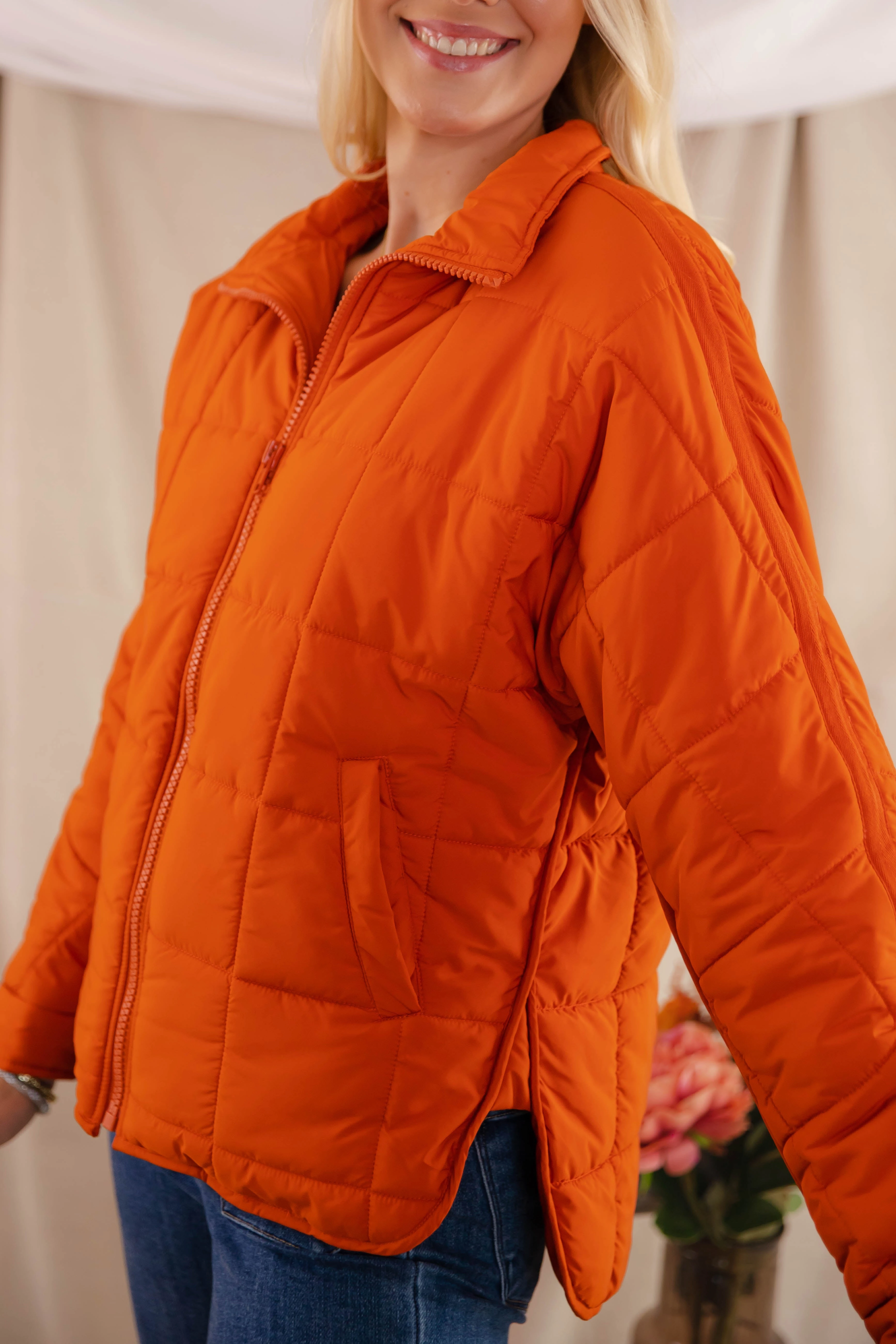 Breathable Underarm Gussets Durable Hem Stitching Don't Hesitate Puffer Jacket-Rust