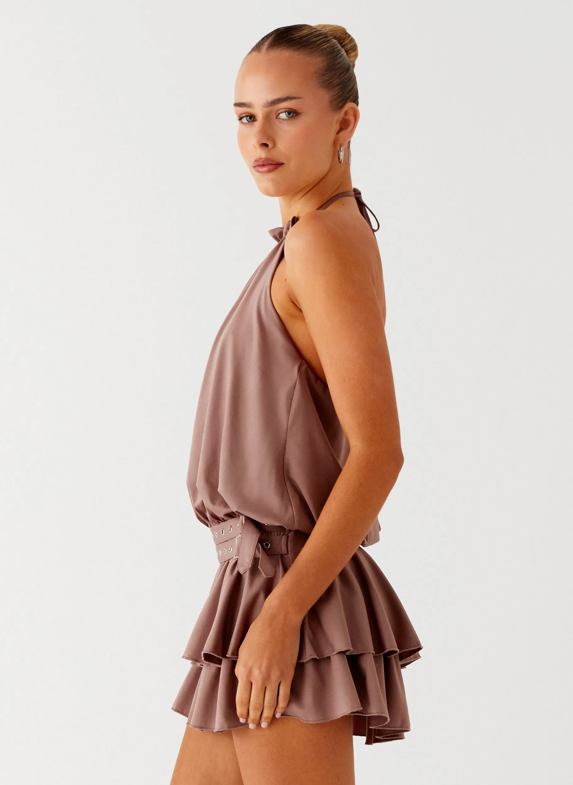 Clean Comfort Dopamine Belt Mini Dress - Taupe