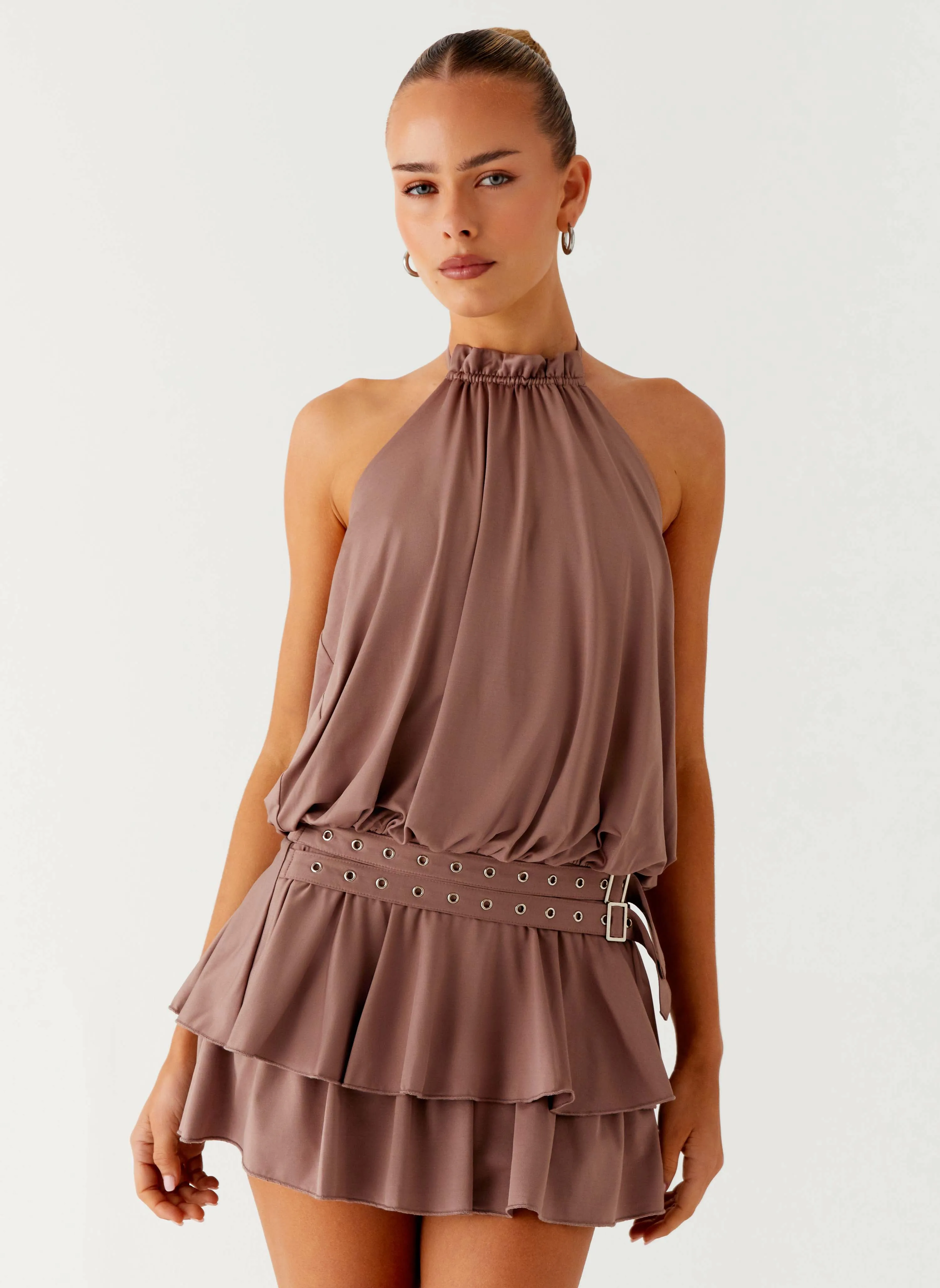 Dopamine Belt Mini Dress - Taupe Cruise-Wear