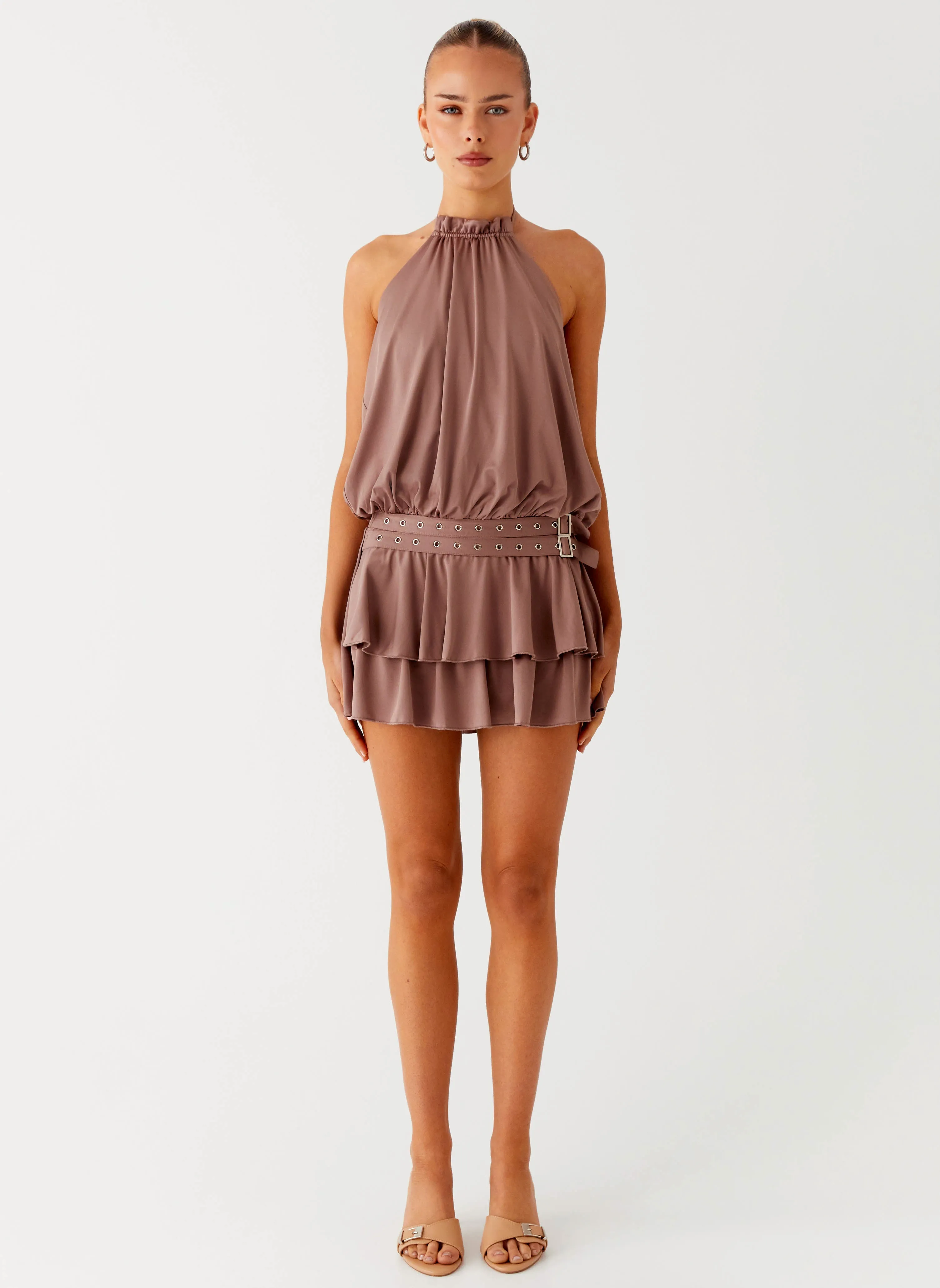 Dopamine Belt Mini Dress - Taupe Mood Focused