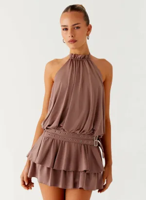 Dopamine Belt Mini Dress - Taupe Cruise-Wear