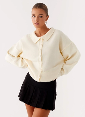 Dorian Button Knit Sweater - Ivory Transitional Weather Piece