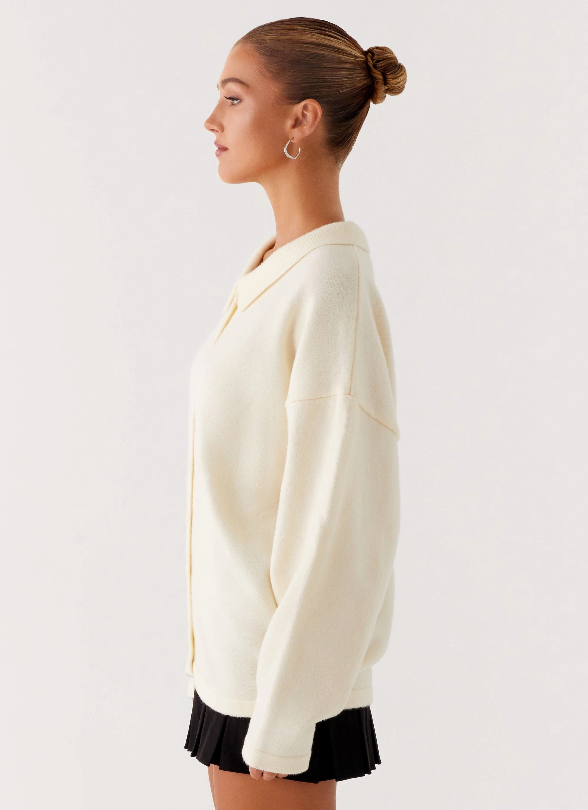 Dorian Button Knit Sweater - Ivory nylon blend Abrasion Resistant Shell