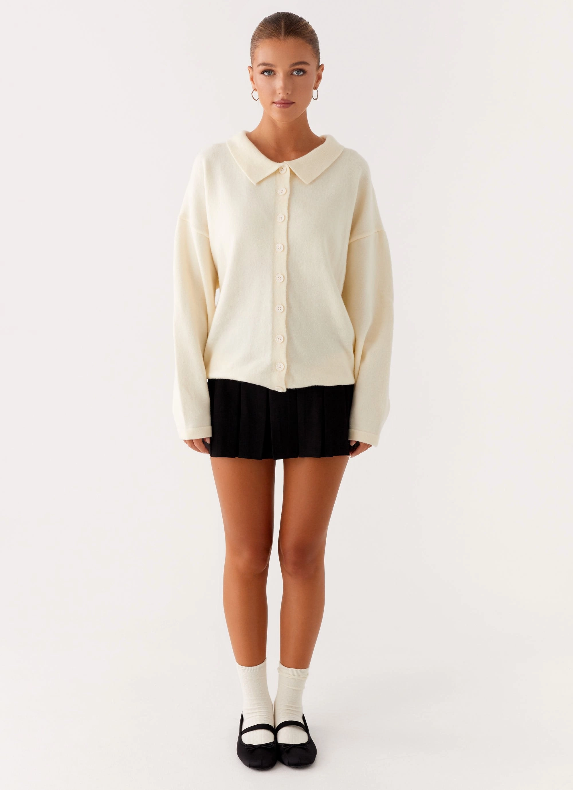 Windproof Inner Layer Functional Pocket Dorian Button Knit Sweater - Ivory