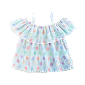 Dot Chiffon Pleat Blouse - Blue