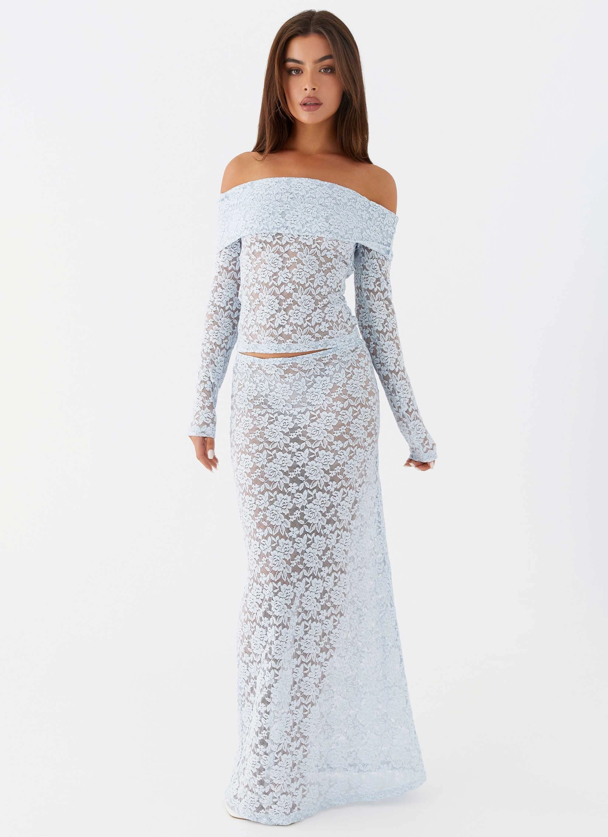 Zephyra Lace Long Sleeve Top - Blue Cloud Temperature control