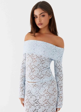 Wind Resistant Strong Zip Zephyra Lace Long Sleeve Top - Blue Cloud