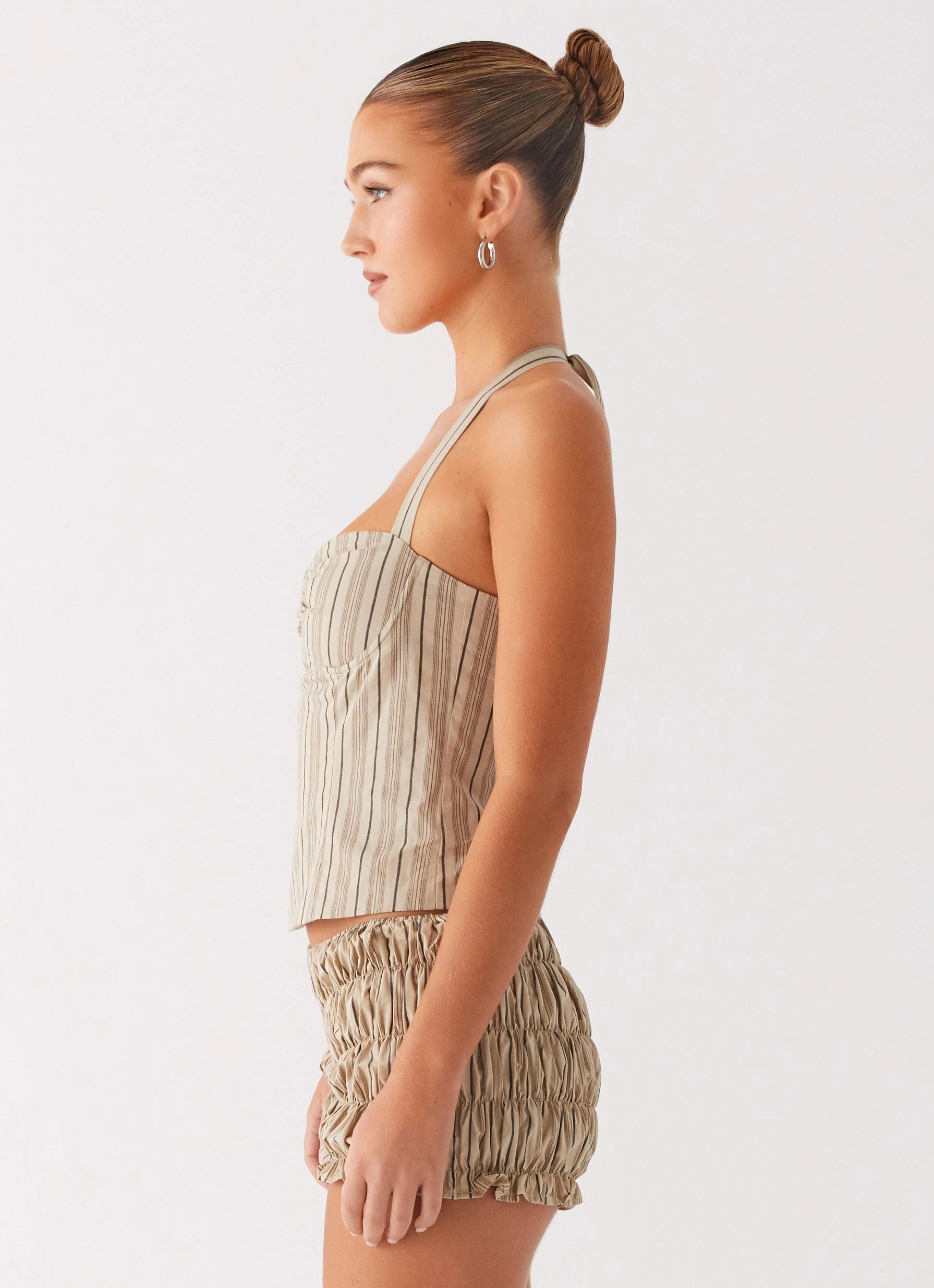 Cheryl Bustier Halter Top - Oatmeal Stripe casual top