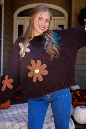 Growing Strong Sweater-Brown Seamless Construction Design