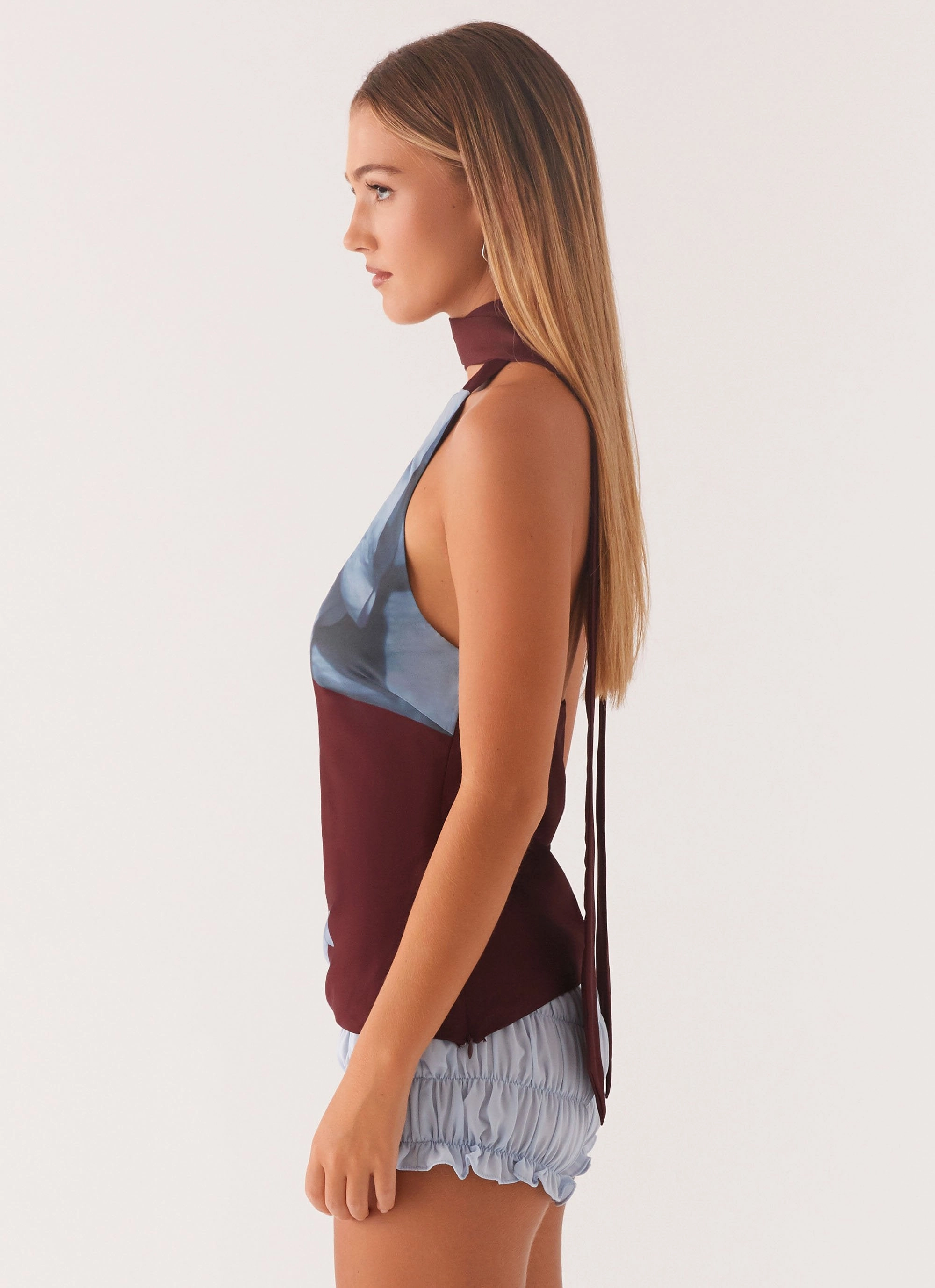 Odor Resistant Material Catarina Halter Top - Maroon Print