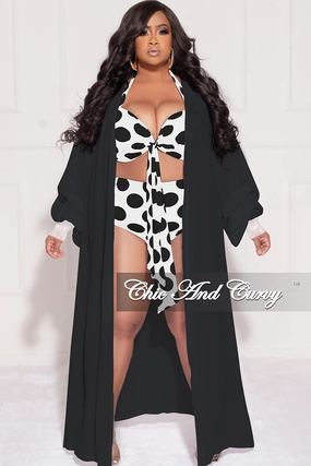Final Sale Plus Size Sheer Chiffon Duster with Waist Tie and Rhinestone Cuff in Black Easy Fit Movement Ready Fit