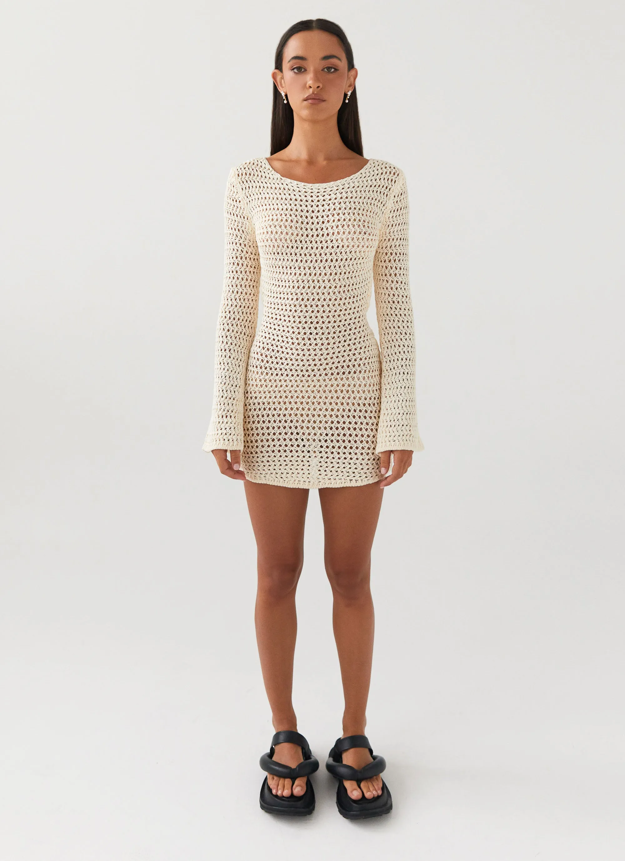Pleat Breeze Vibrant Layer Down For The Ride Crochet Mini Dress - Ivory