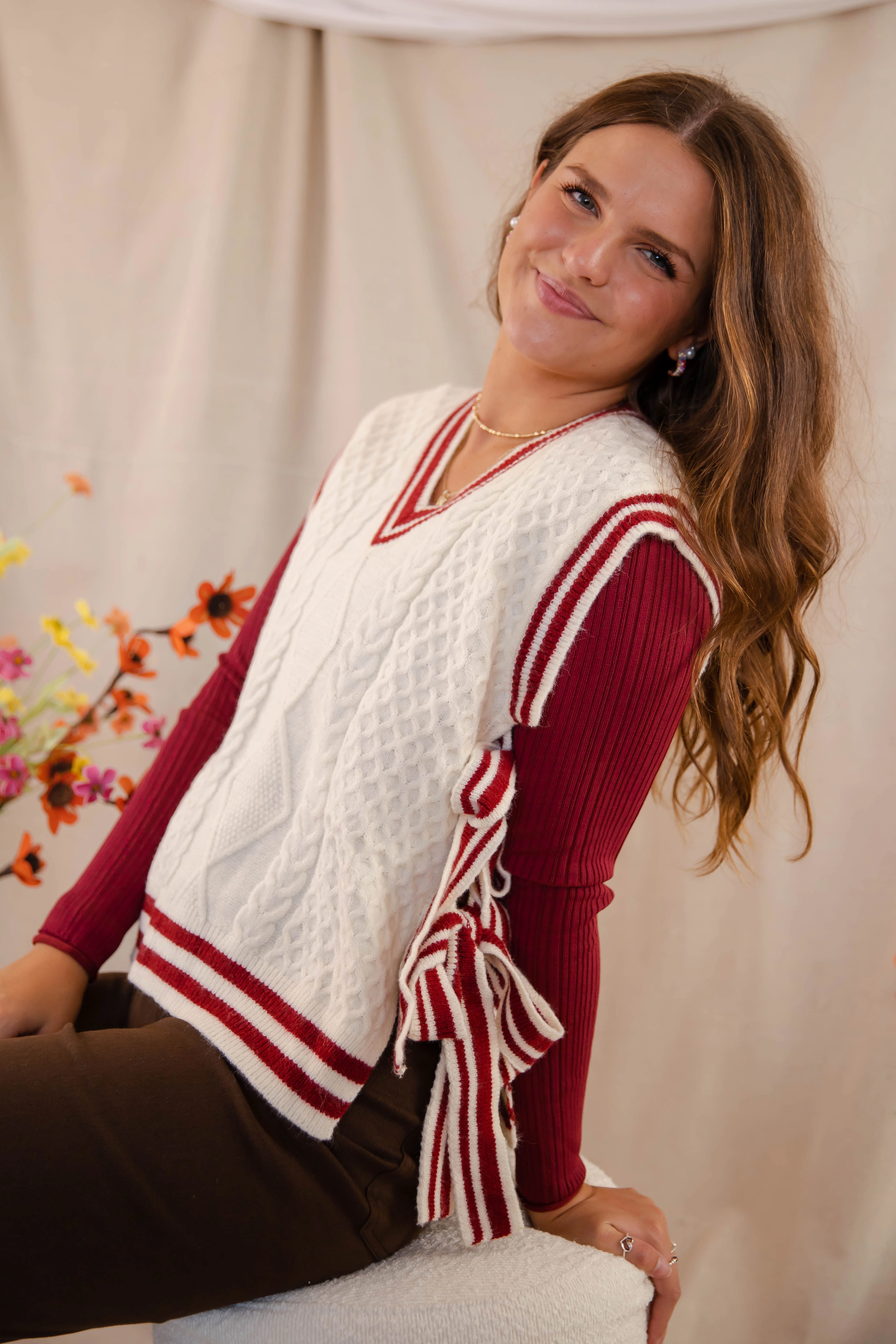OversizedFit Truth Or Dare Sweater Vest-Brick