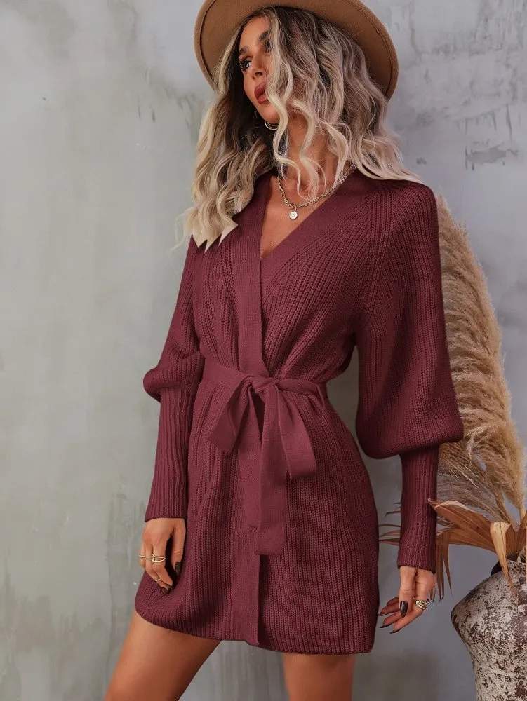 Dream Chaser Mini V Neck Wrap Sweater Dress