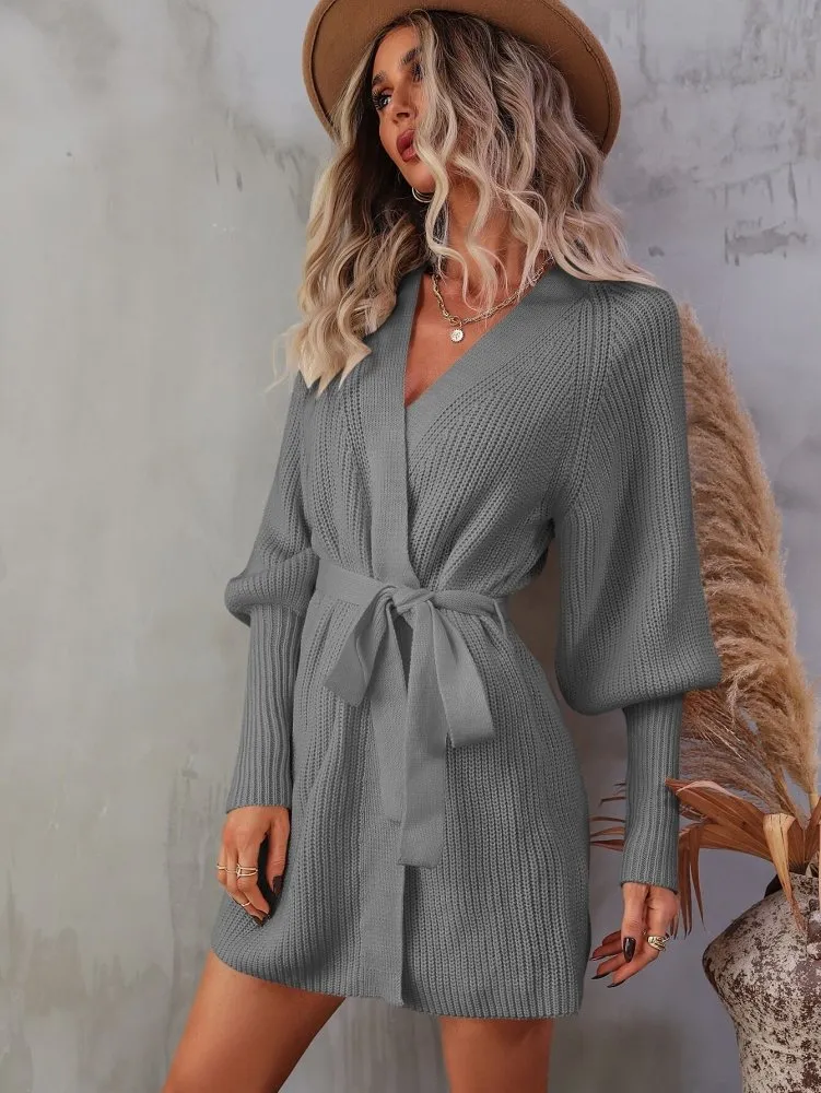 Dream Chaser Mini V Neck Wrap Sweater Dress