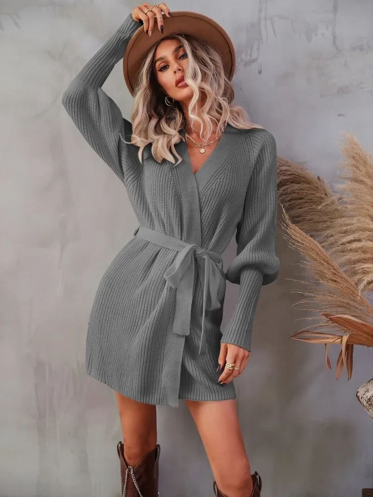 Dream Chaser Mini V Neck Wrap Sweater Dress