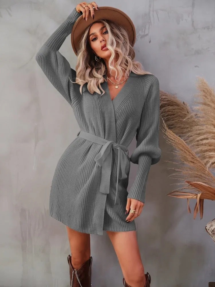 Dream Chaser Mini V Neck Wrap Sweater Dress