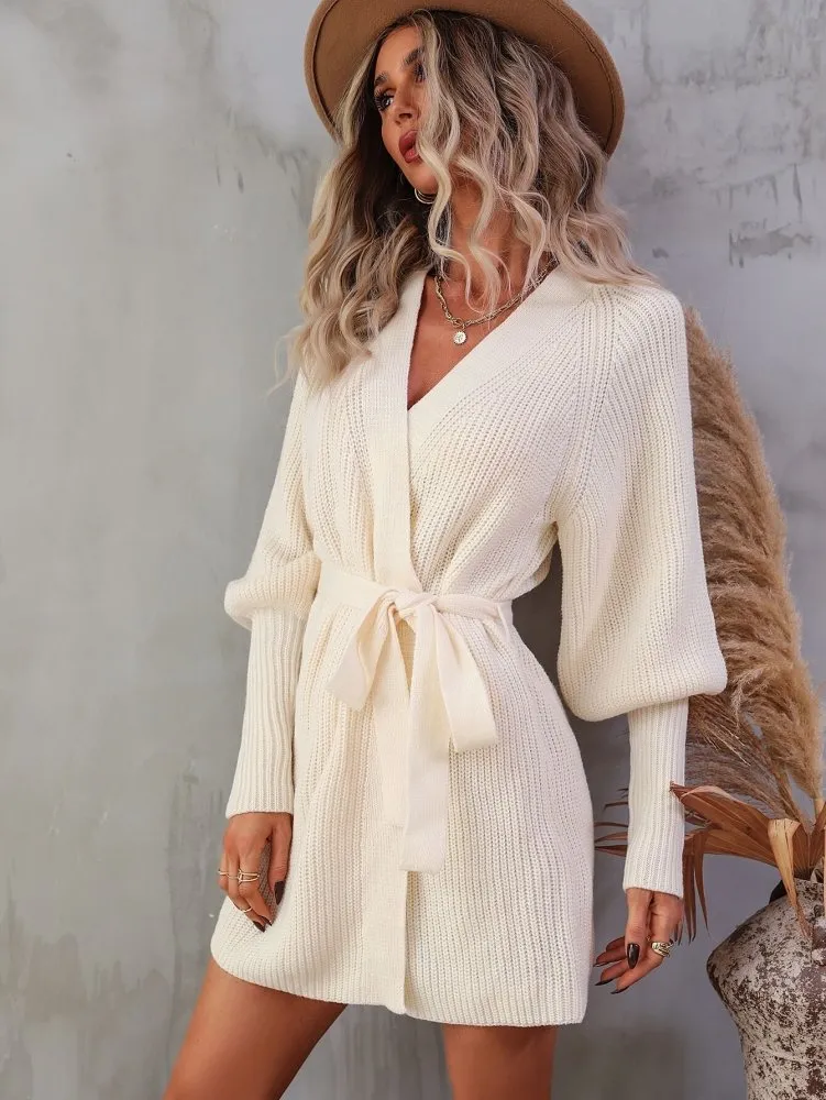 Dream Chaser Mini V Neck Wrap Sweater Dress