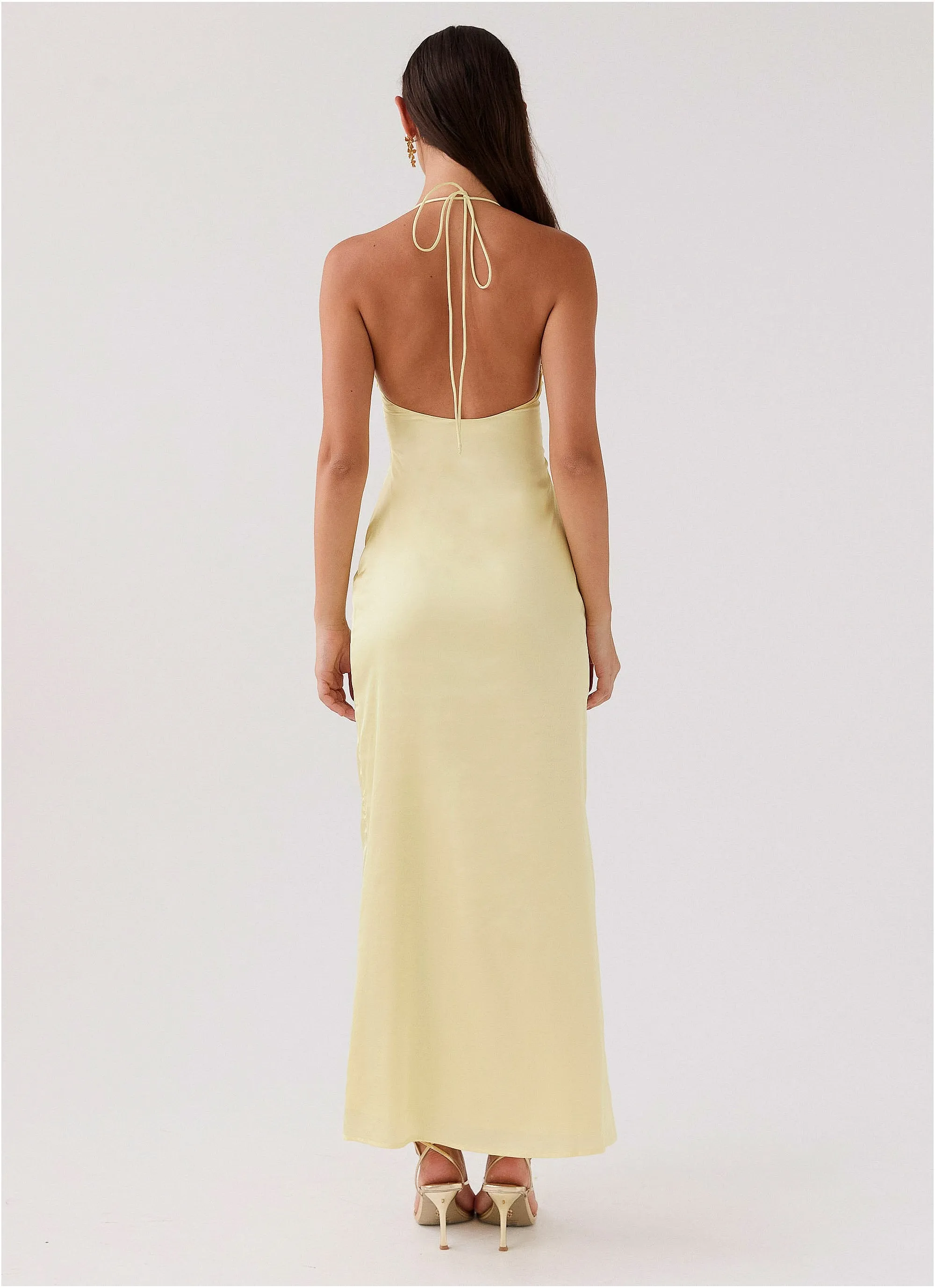 Simple Chic Dream Sight Lace Satin Maxi Dress - Lemon