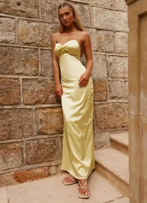 Pop Texture Dream Sight Lace Satin Maxi Dress - Lemon
