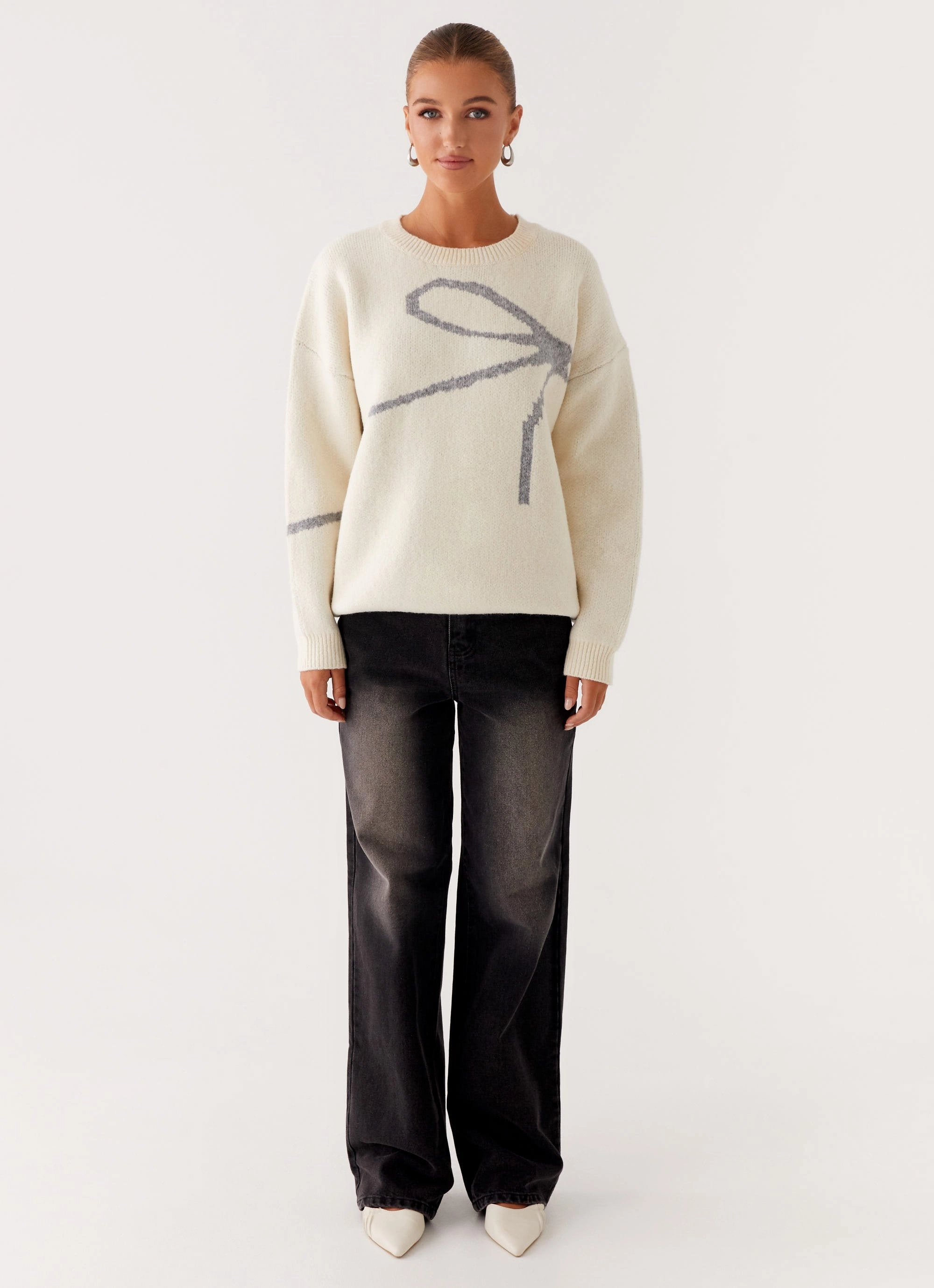 Dreamwood Knit Sweater - Ivory Weekend Style Houndstooth Print