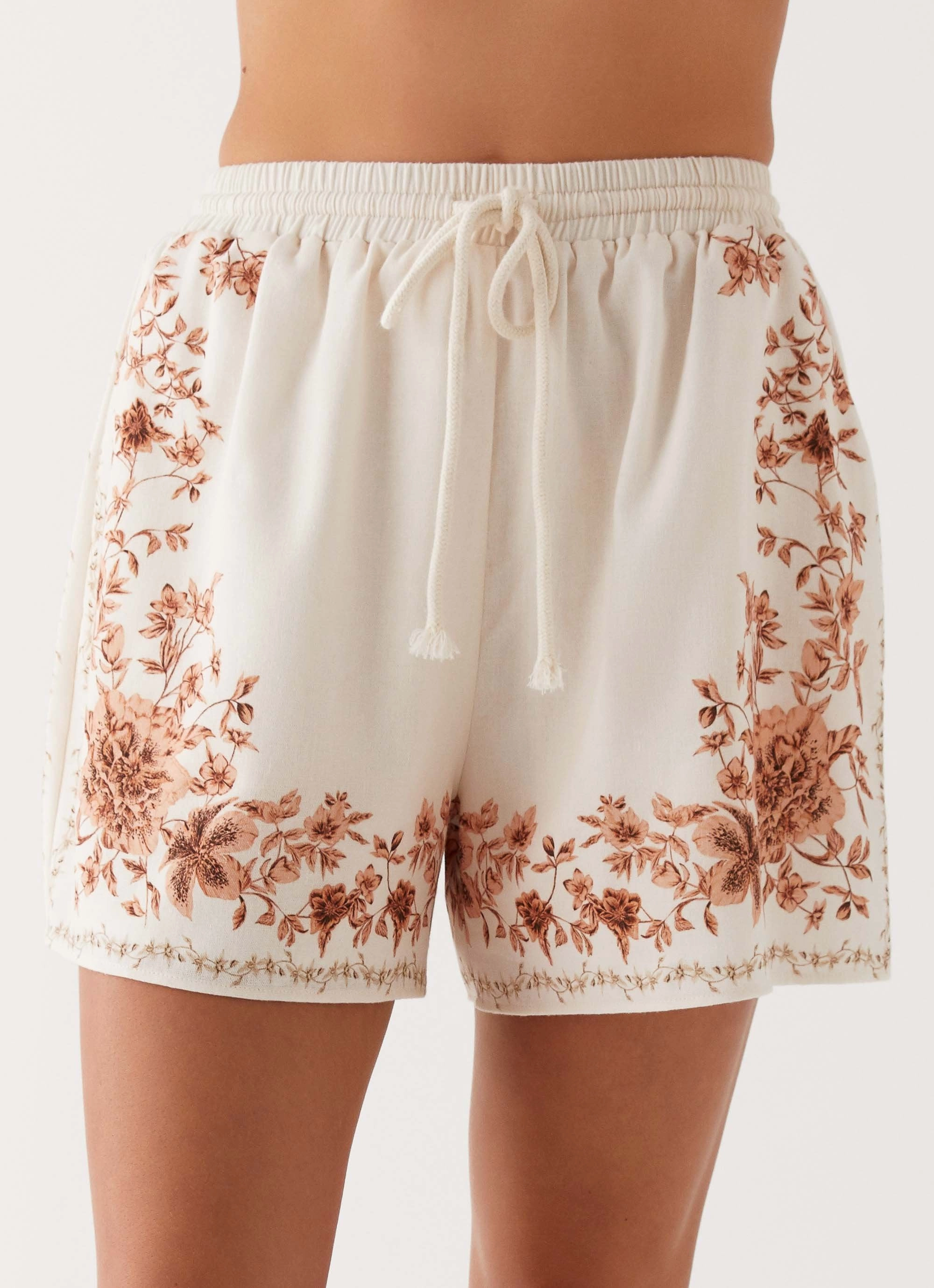 Headphone Hole Dreamy Days Linen High Waisted Shorts - Ivory