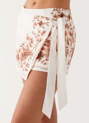Ripstop Texture Lightweight Layer Dreamy Days Wrap Tie Side Mini Skirt - Ivory