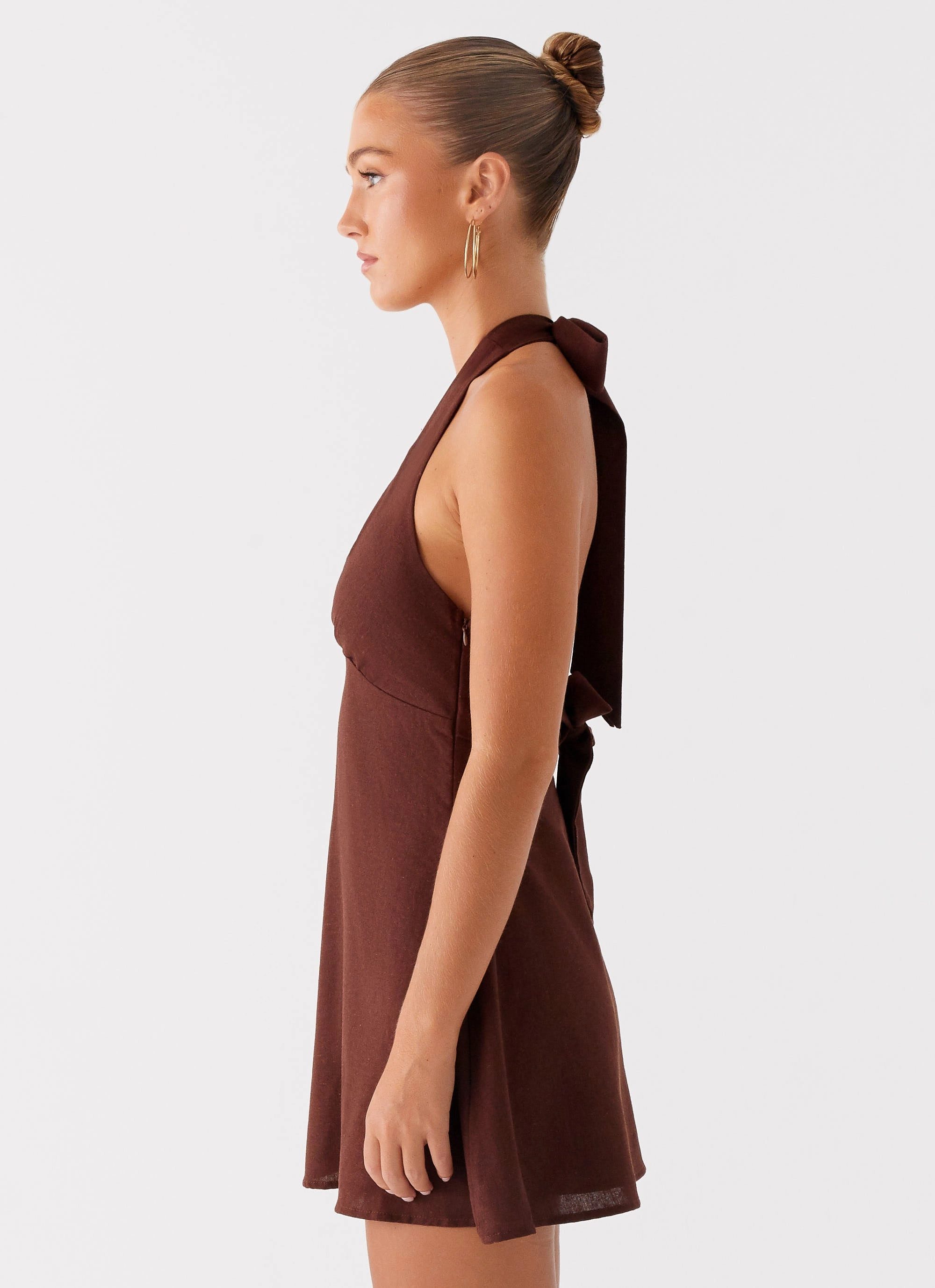 Subtle Finish Delicate Finish Heavy Hearted Linen Mini Dress - Brown