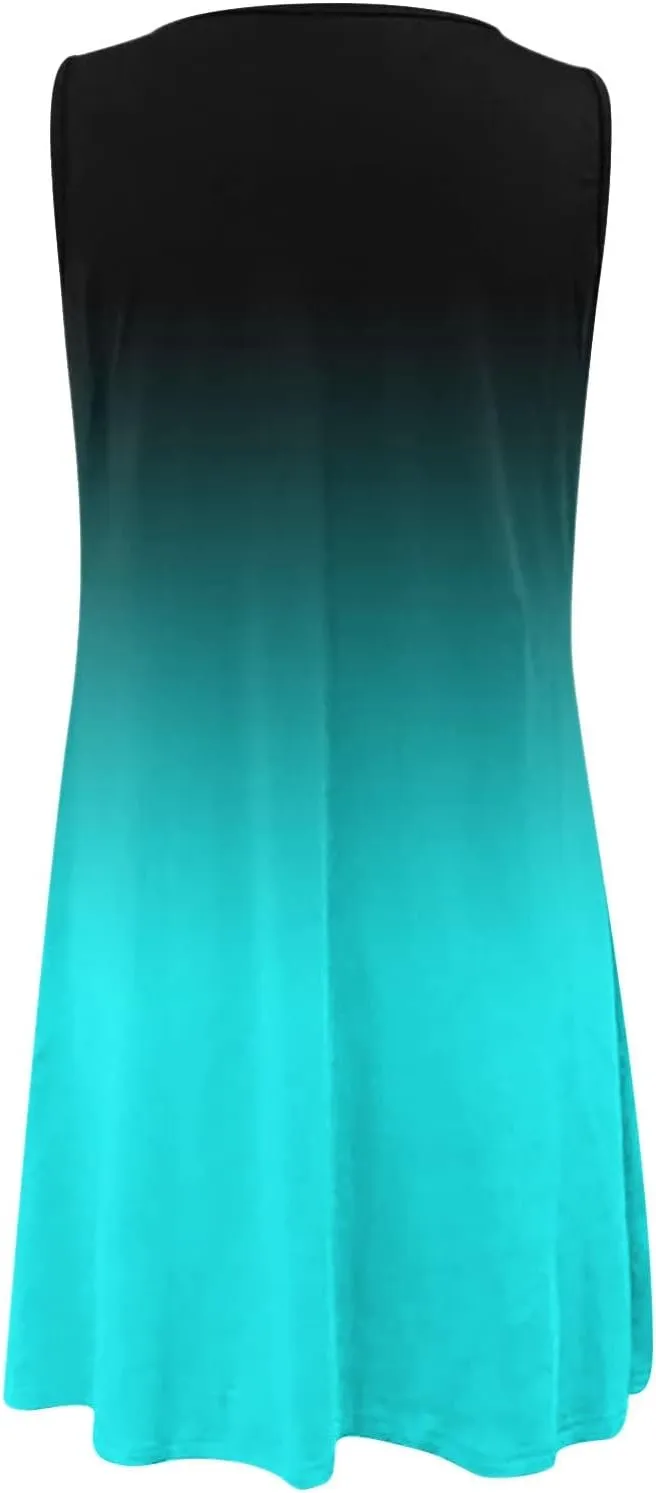 Dresses for Women 2024 Casual Short Sundress Printed Crewneck Sleeveless Tank Dress A Line Sun Dress Summer Dresses