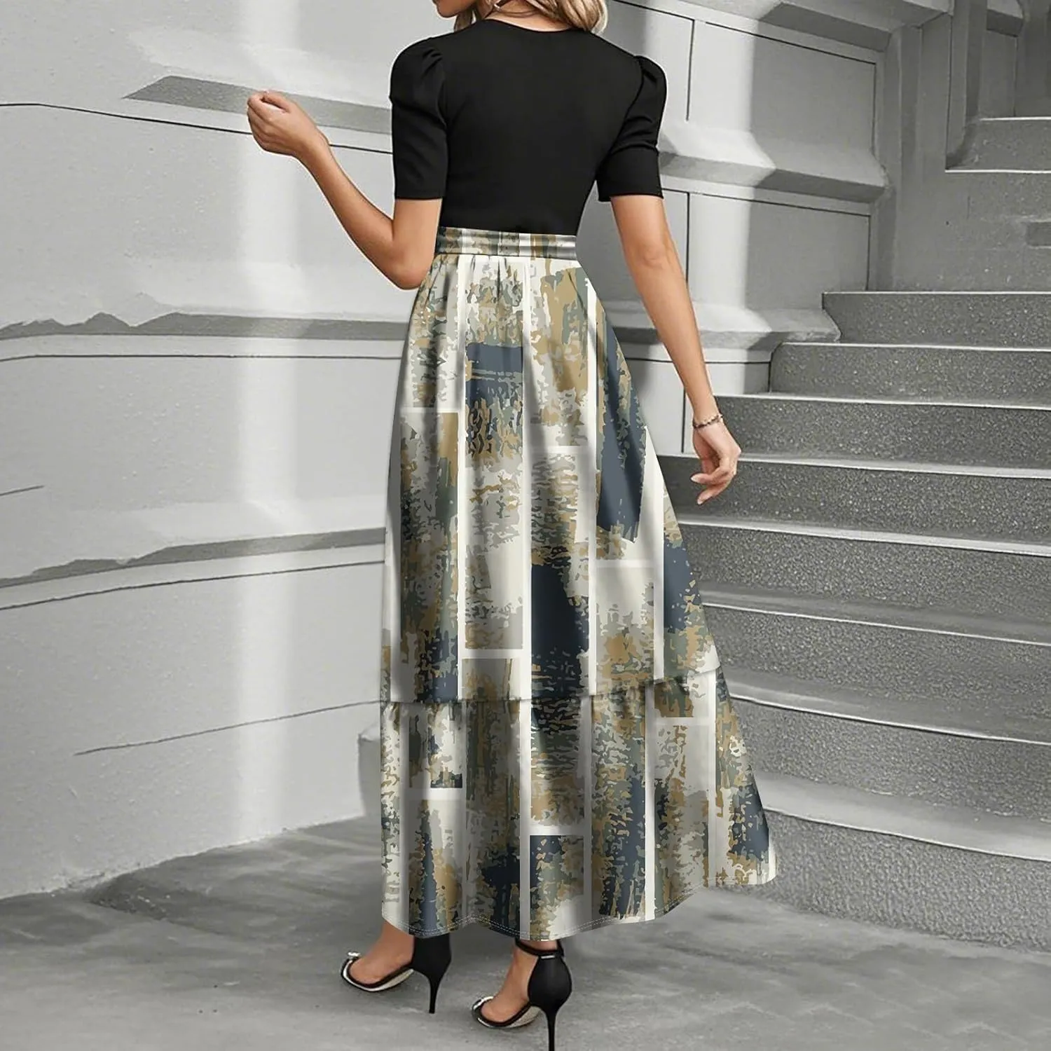 Dresses for Women 2025 Elegant Classy Summer Empire Waist Short Sleeve A Line Work Dress Wedding Guest Wrap Sundress